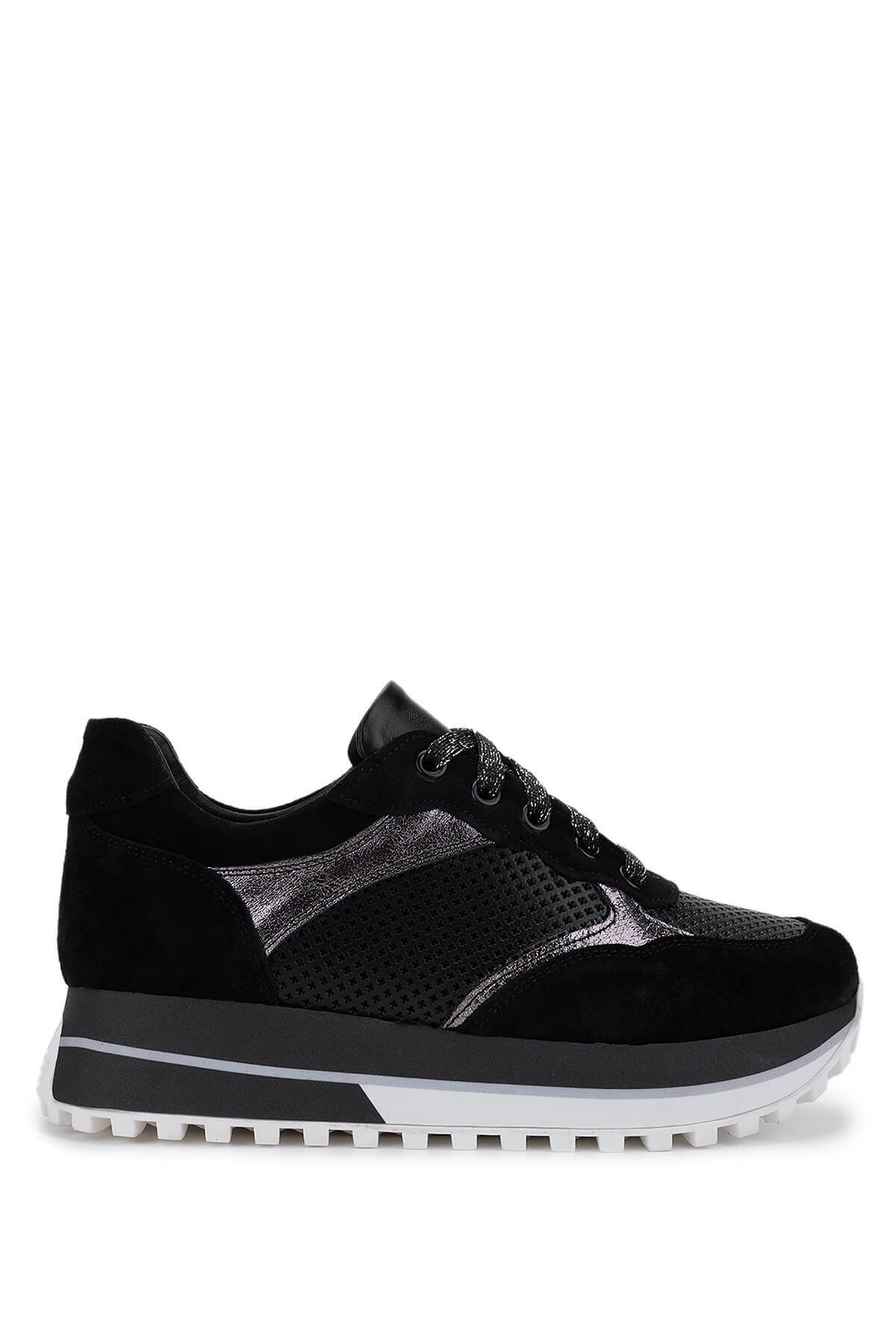 Tamer Tanca Kadın Hakiki Deri Siyah Süet Sneakers & Spor Ayakkabı