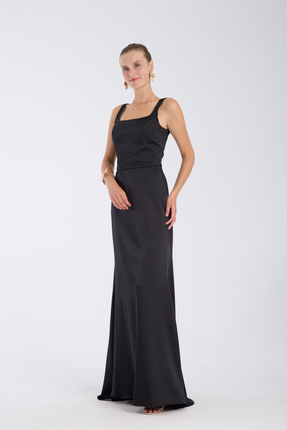 meksila kadın omuzdan askılı belden kemerli balık form uzun düğün davet nişan...