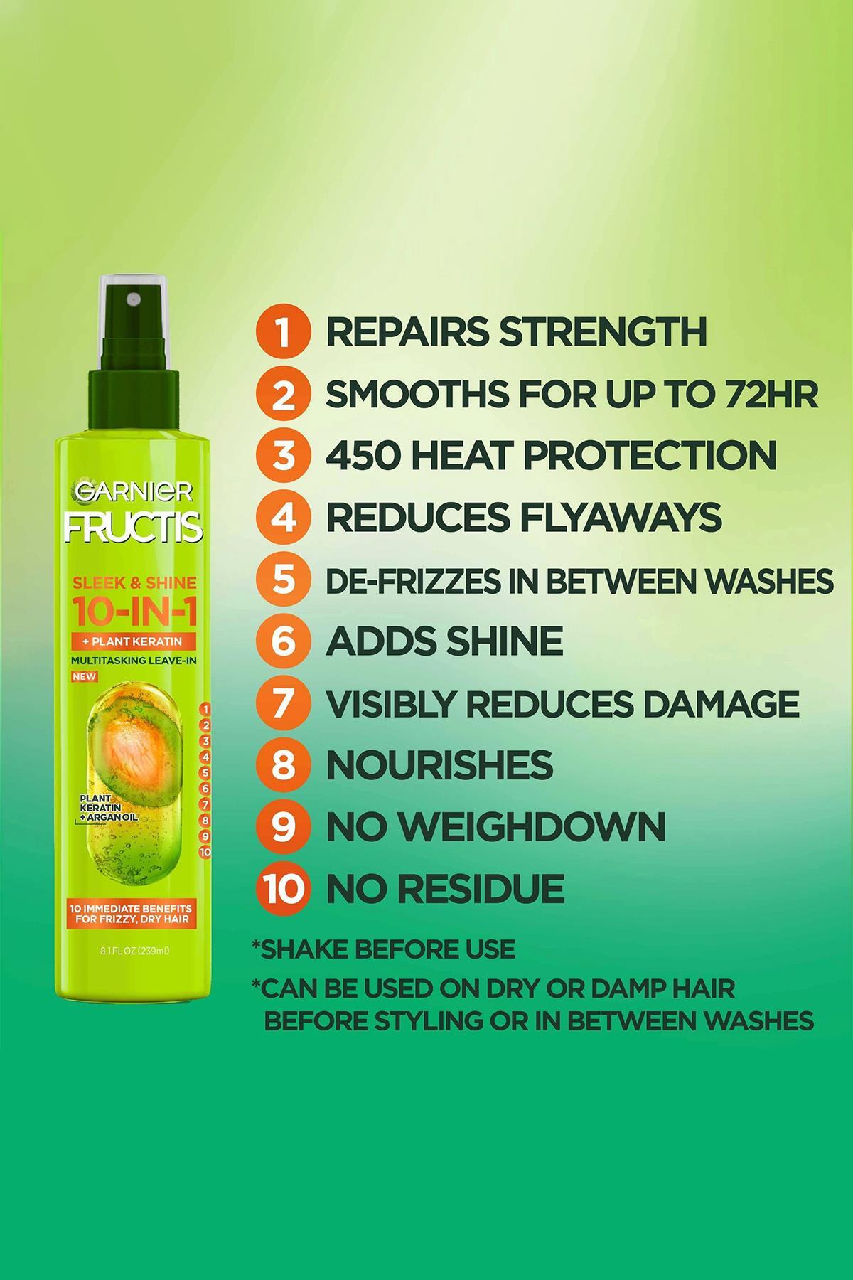 Fructis Sleek & Shine 10 Etki 1 Arada Durulanmayan Saç Spreyi 239ML — 603084078547 — تصویر 3 از 5