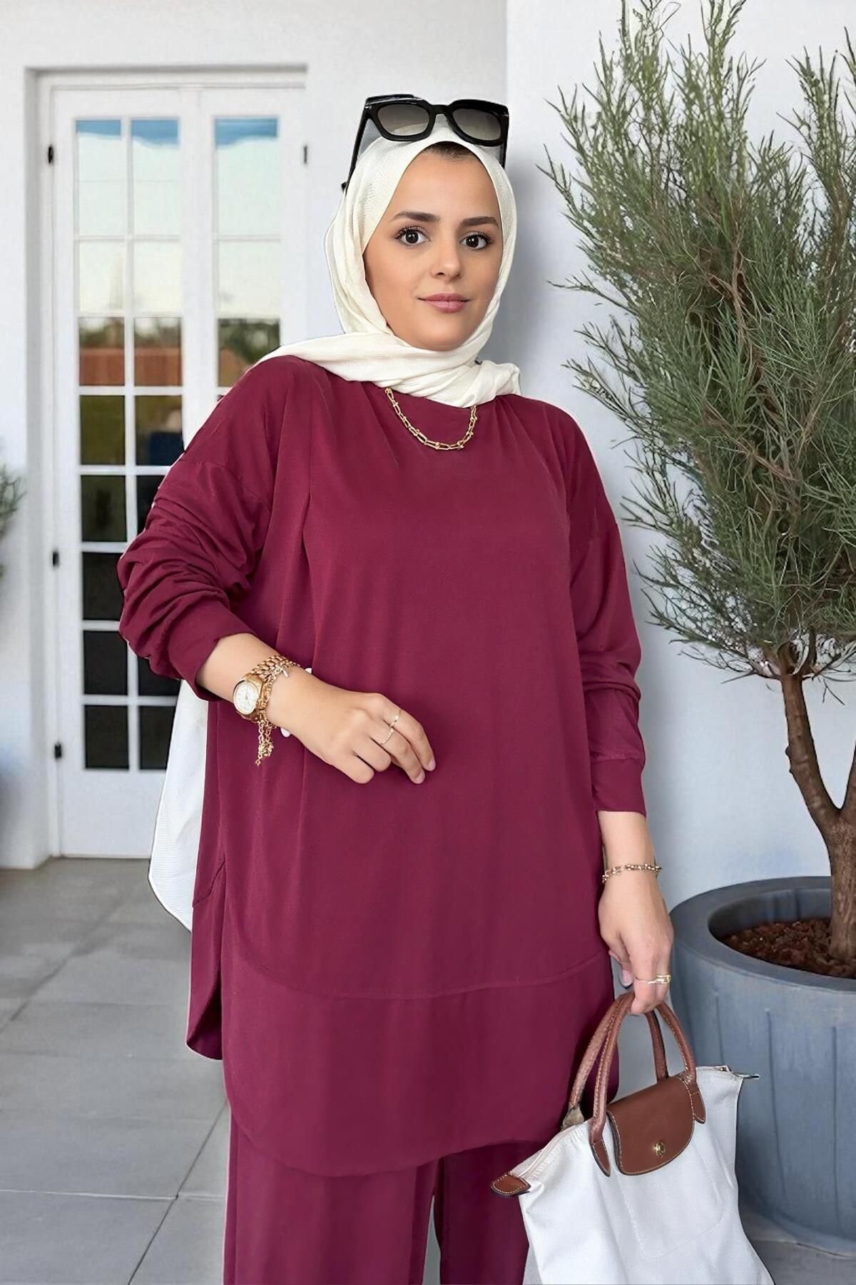 Aselim Hijap Moda-Velura Flexible and Soft Textured Double Set |   Seasonal -36-48 Size Burgundy 3