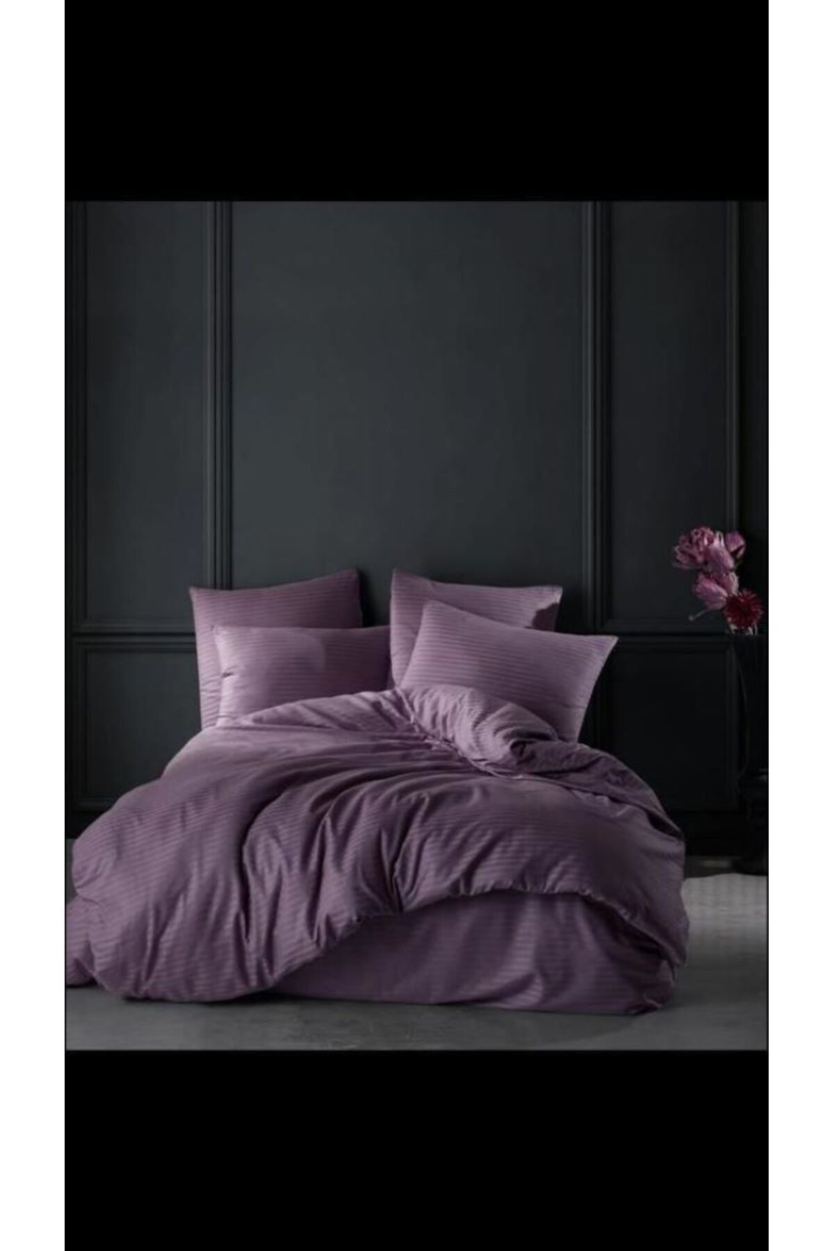 GİNETEKS MÜRDÜM ÇİZGİLİ SATEN NEVRESİM TAKIMI PAMUKLU ÇİFT KİŞİLİK (duvet cover set)