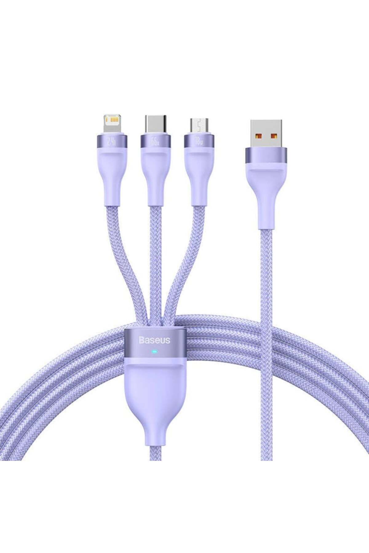 Baseus-Cablu de încărcare/date 3 în 1 USB la Tip-C, Lightning, Micro-USB, 66W, 1,2 m, Flash Series 2, Violet 1