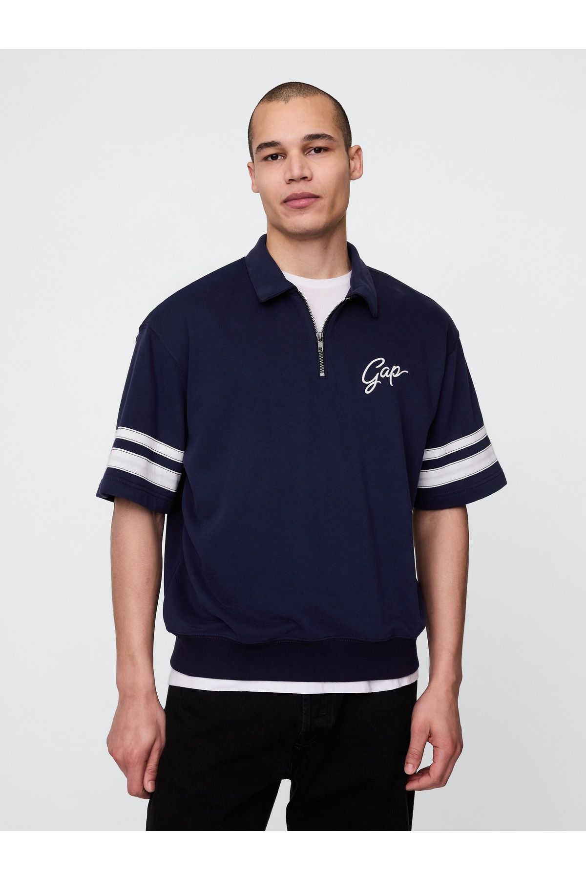 GAP Erkek Lacivert VintageSoft Fermuarlı Gap Logo T-Shirt