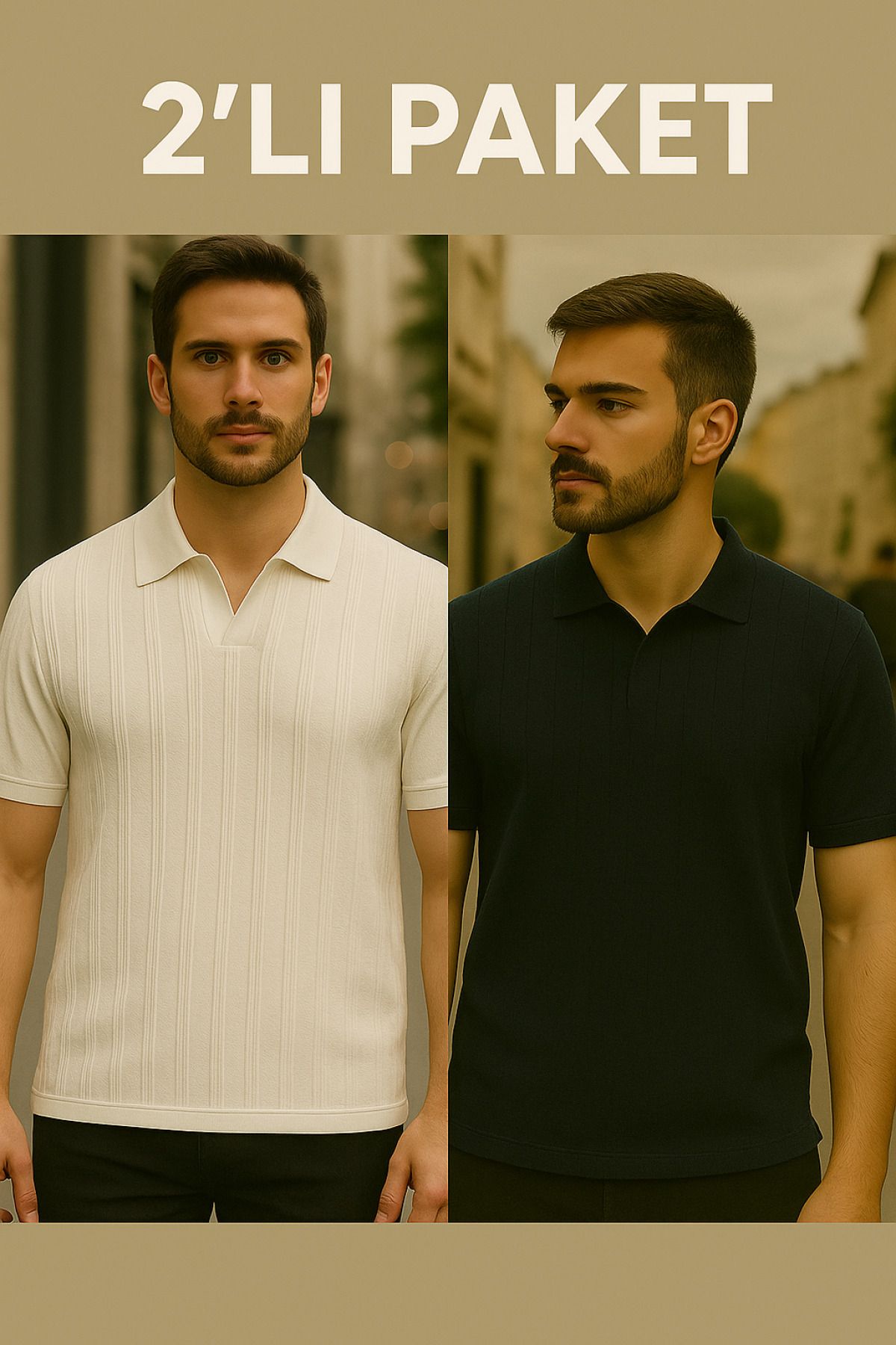 DAMGA JEANS Erkek 2 Li Paket Yarım Pat Bol Polo Yaka Tişört