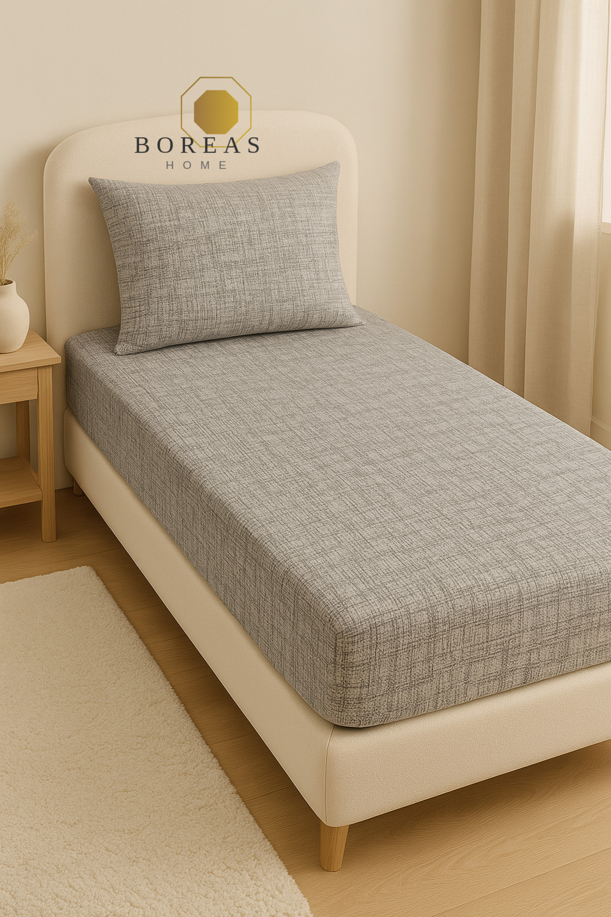 Boreas Home Pixel Krem Ranforce Tek Kişilik Lastikli Çarşaf Ve Yastık Kılıfı Seti(100X200)