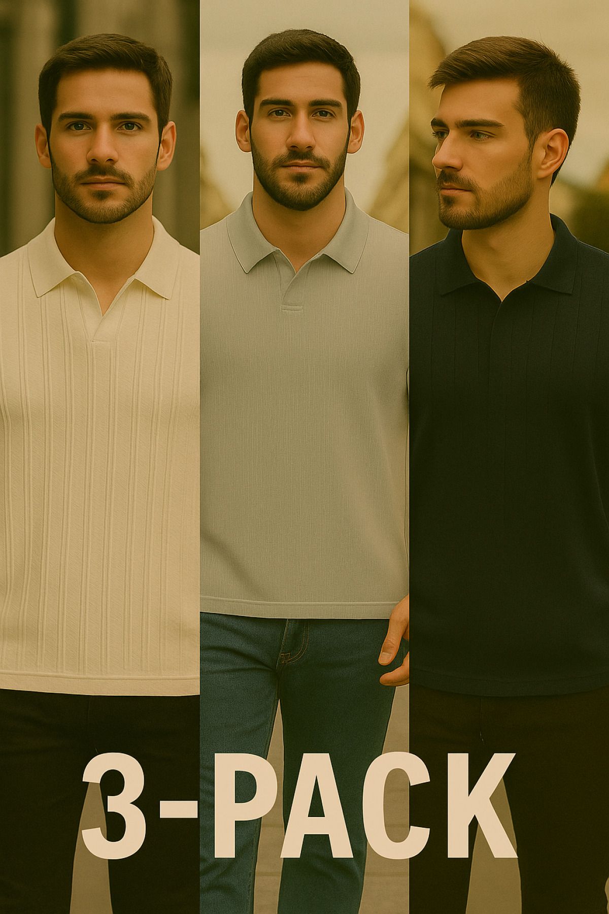 DAMGA JEANS Erkek 3 Lü Paket Yarım Pat Bol Polo Yaka Tişört