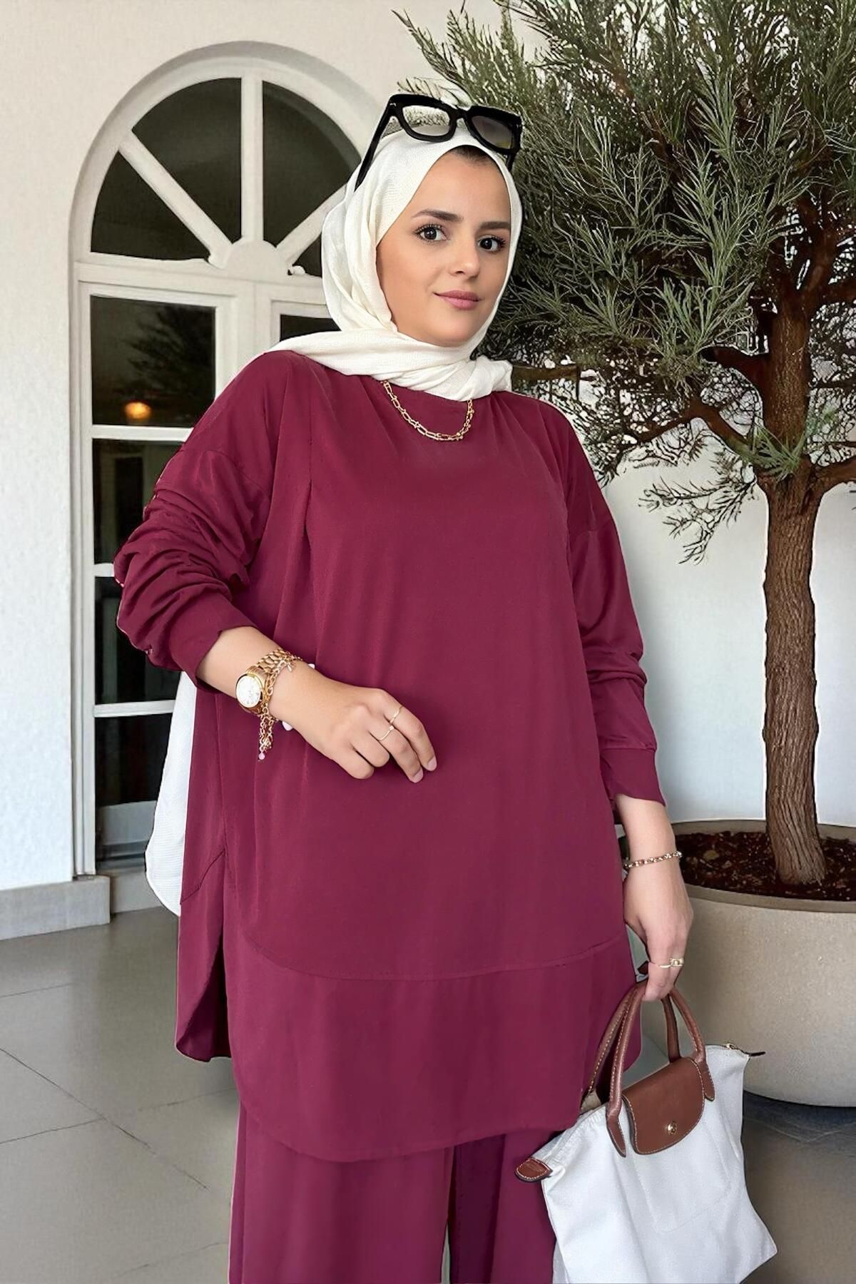 Aselim Hijap Moda-Velura Flexible and Soft Textured Double Set |   Seasonal -36-48 Size Burgundy 5