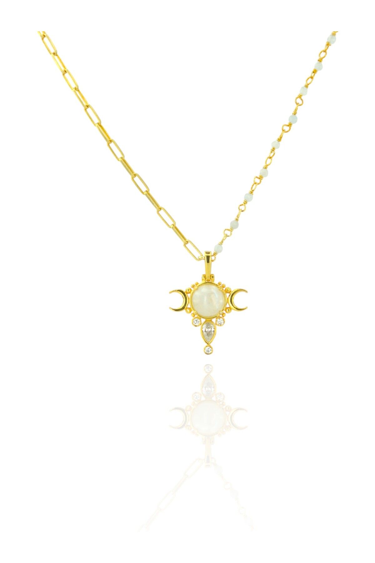 TACA JEWELLERY 925 Ayar Gümüş | Ay Taşlı Ataç Zincirli Kadın Kolye