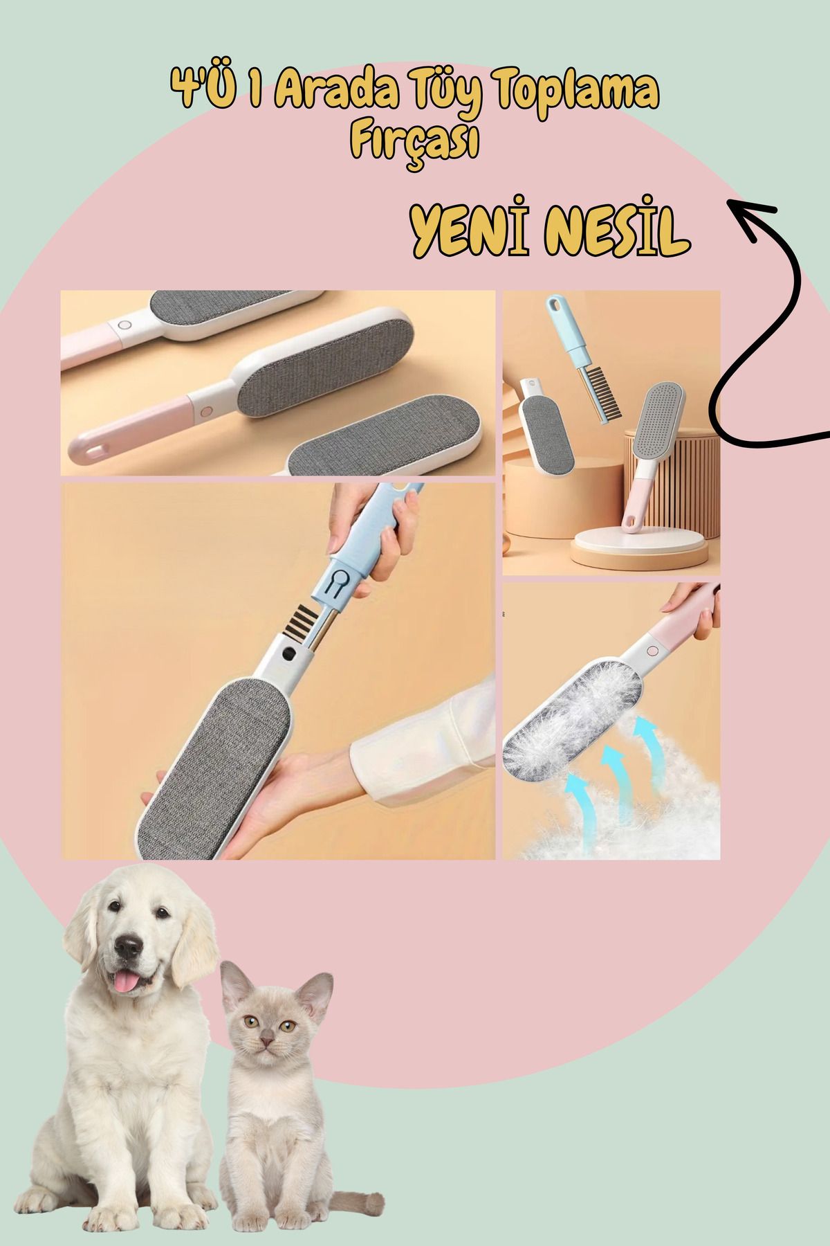 MN KRİSTAL Yeni Nesil Kedi Köpek 4'Ü 1 Arada Tüy Toplama Fırçası