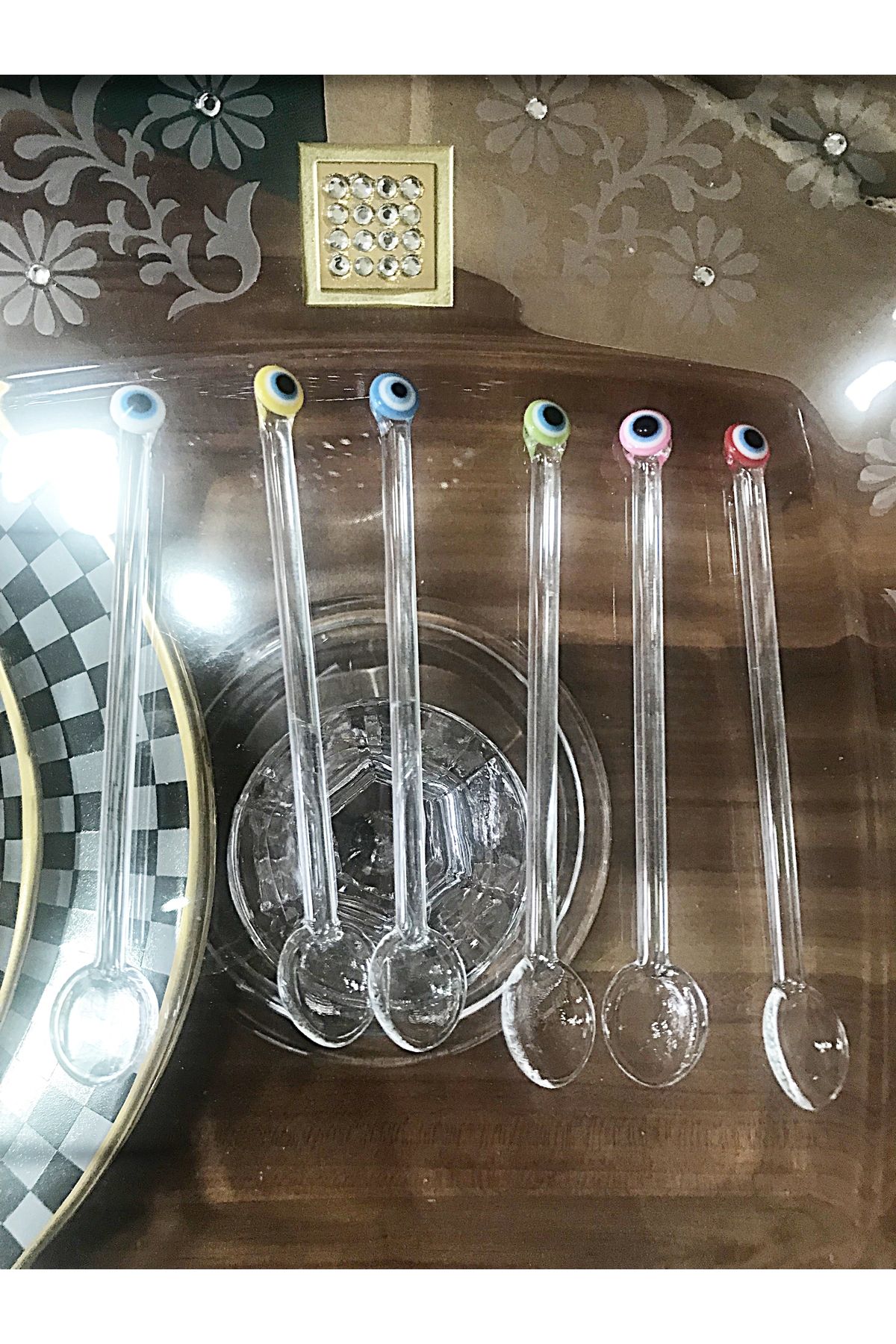 DECOSTYLE 6 Renk Nazar Boncuklu Cam Çay Kaşığı 6'lı 11 cm