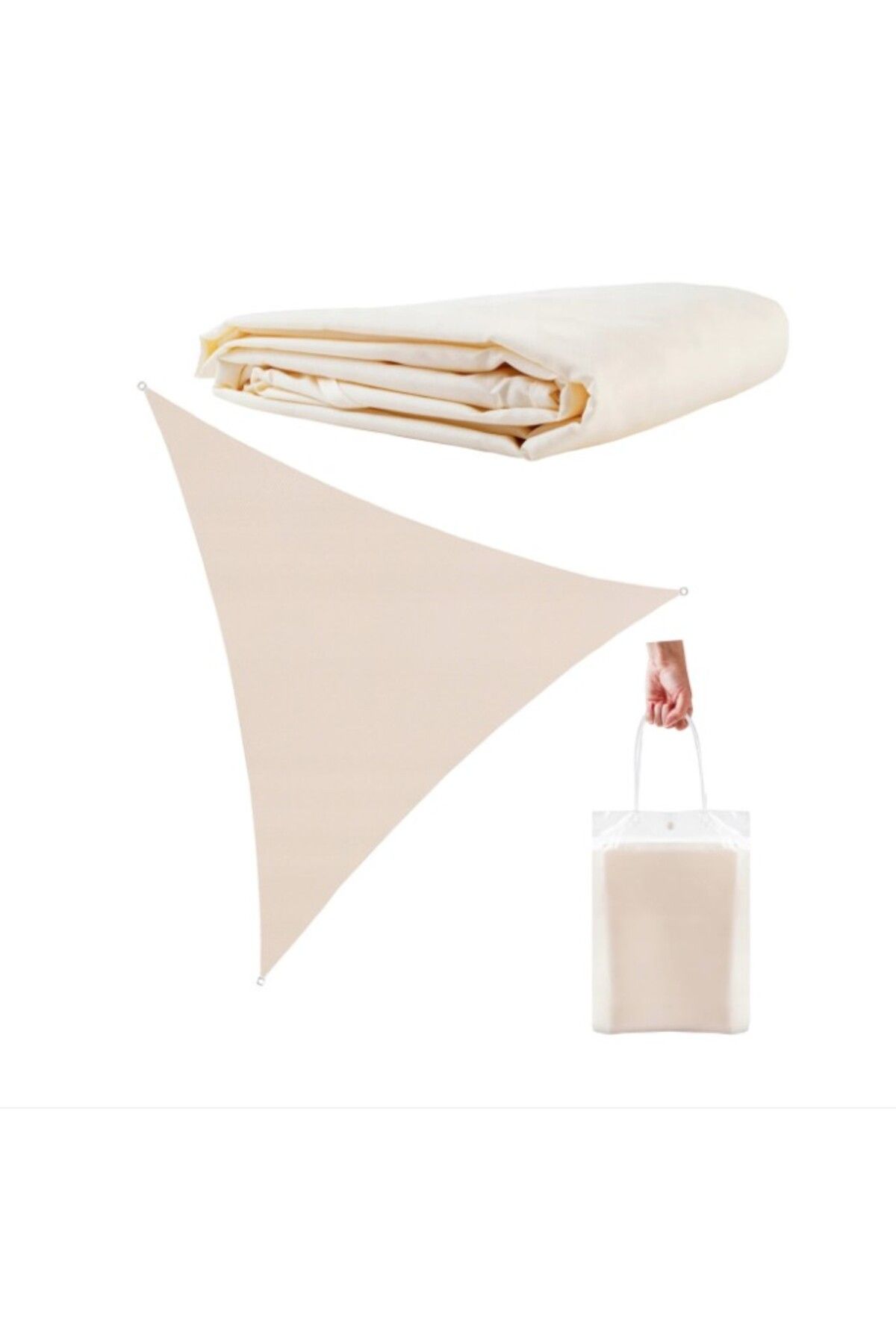 zola-Waterproof tarpaulin/sunblind,triangular, cream, with hooks, density 180 g/m², size 4x4x4m 9