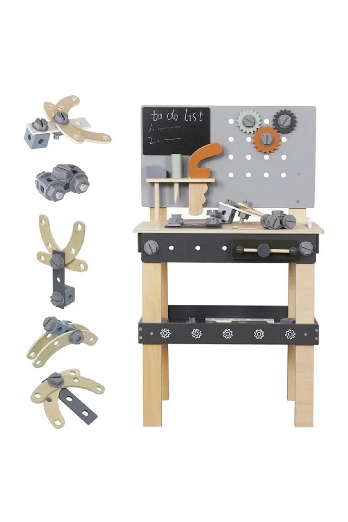 indiggo-Banc de Lucru Multifunctional din Lemn pentru Copii Play & Build Workbench, Inaltime 77 cm, W Grey 4