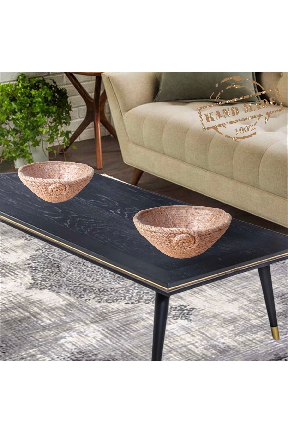 artisania Dekoratif Sepet Sunum Kase Doğal Jüt İp