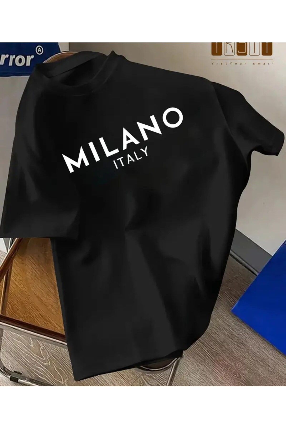 benimcombinim Unısex Erkek/Kadın Milano Baskılı Oversize Pamuklu Bisiklet Yaka T-Shirt tişört