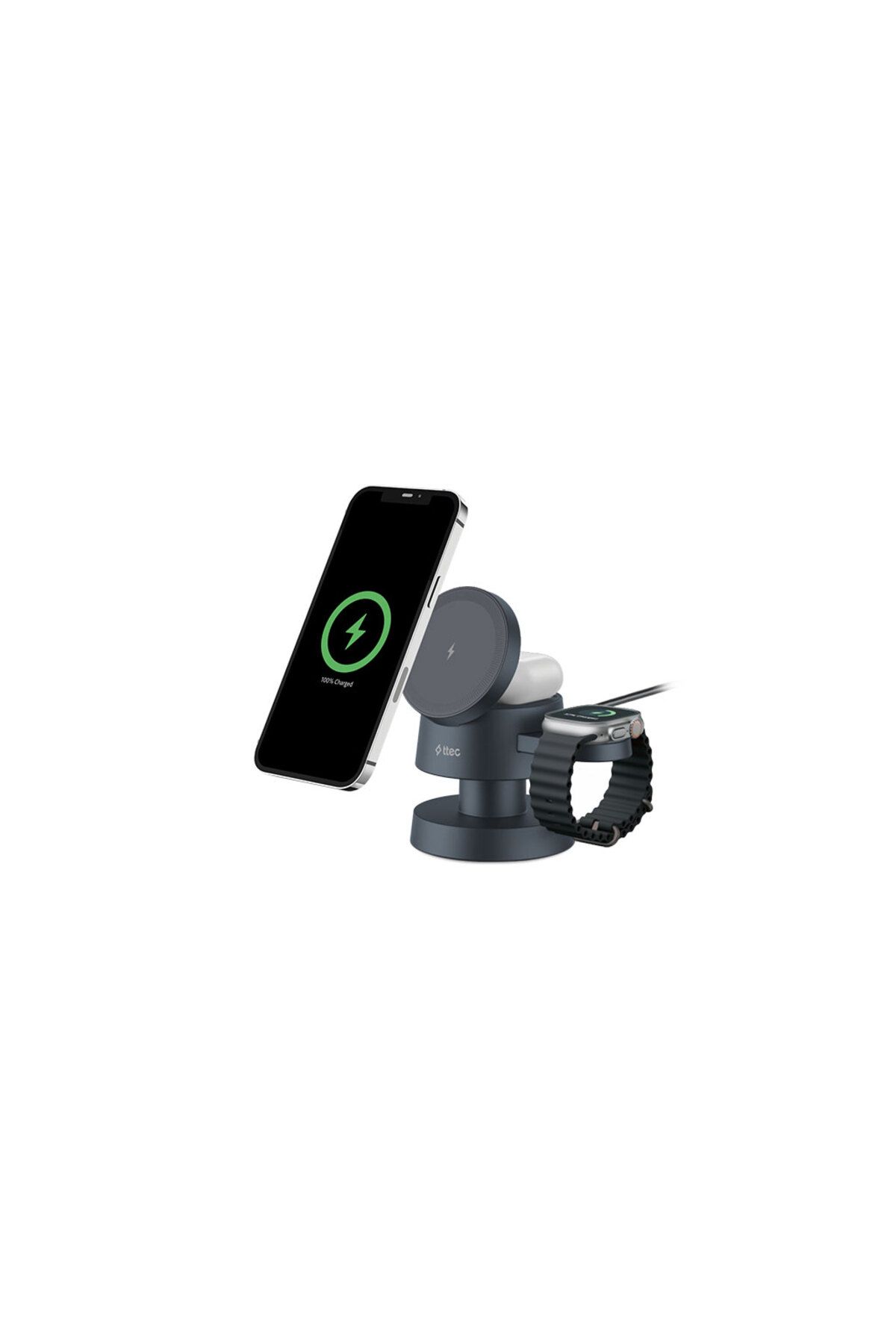 Ttec AirCharger Quattro Mini MagSafe Uyumlu 4’ü 1 Arada iPhone + Apple Watch + AirPods LED Aydınlatm