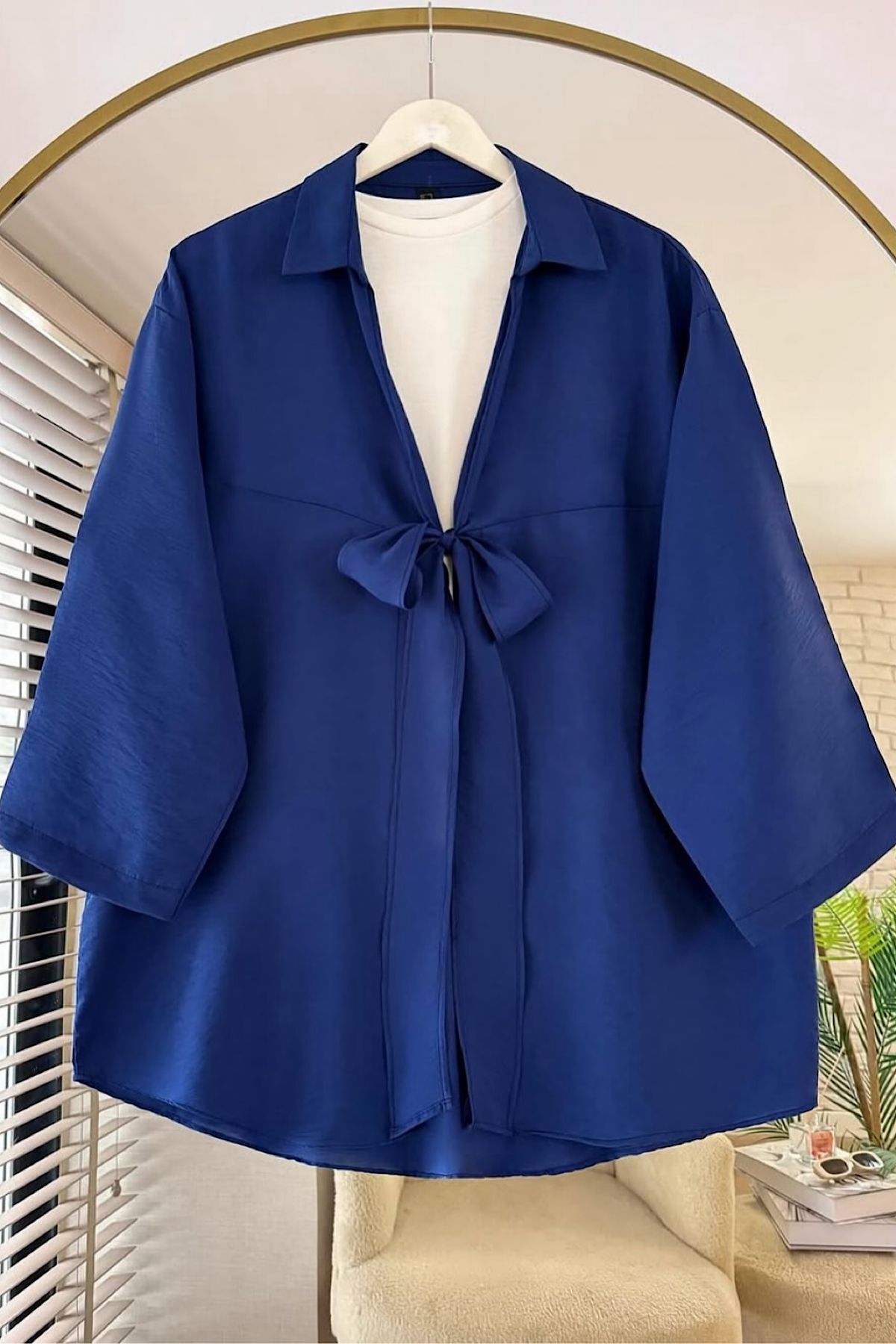 HİFADEN Kadın Fiyonk Bağlama Gömlek Yaka Tesettür Kimono