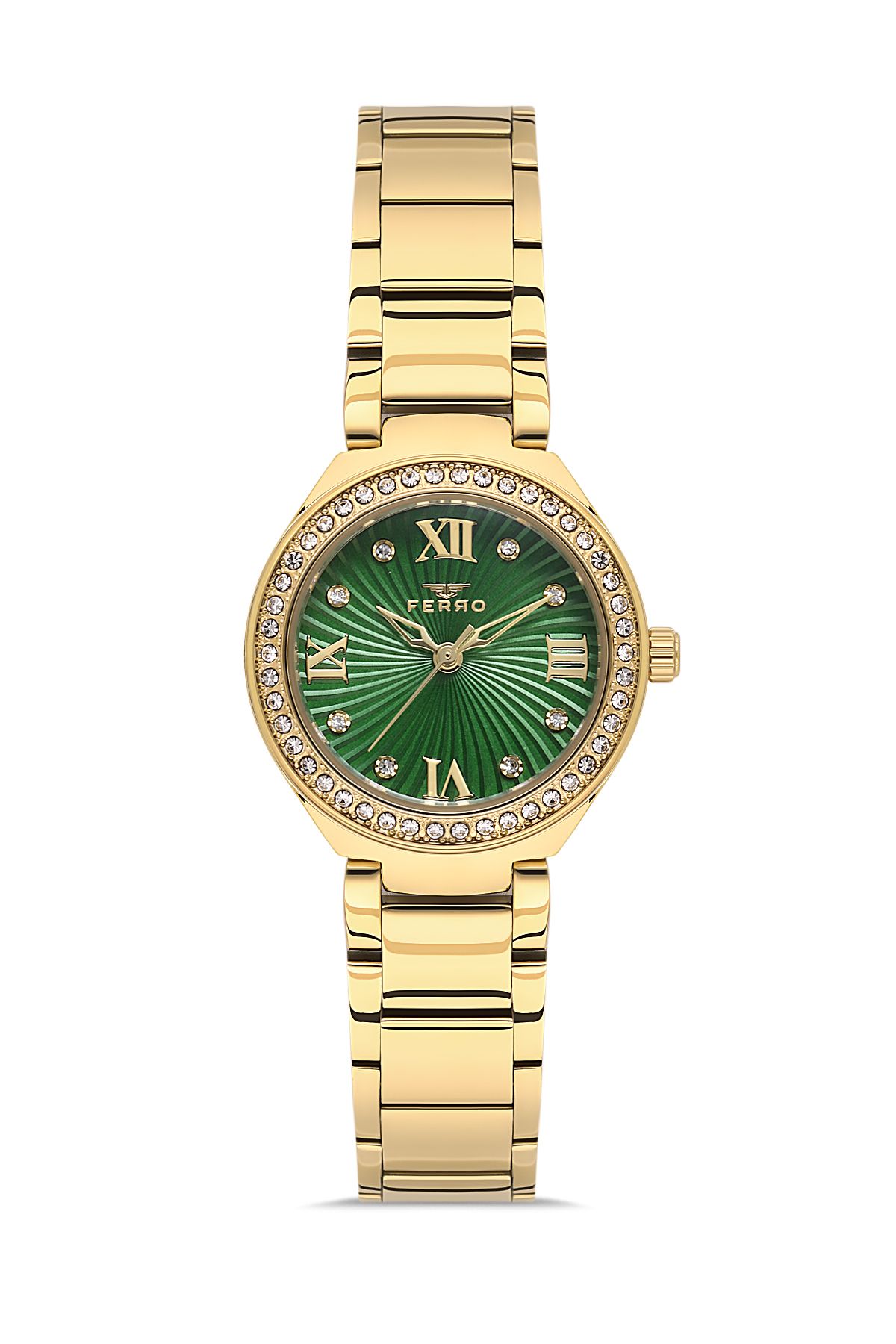 FERRO Fl21611AWT-B6 Quartz Çelik Altın Rengi Yeşil Kadran 26 mm Kadın Kol Saati