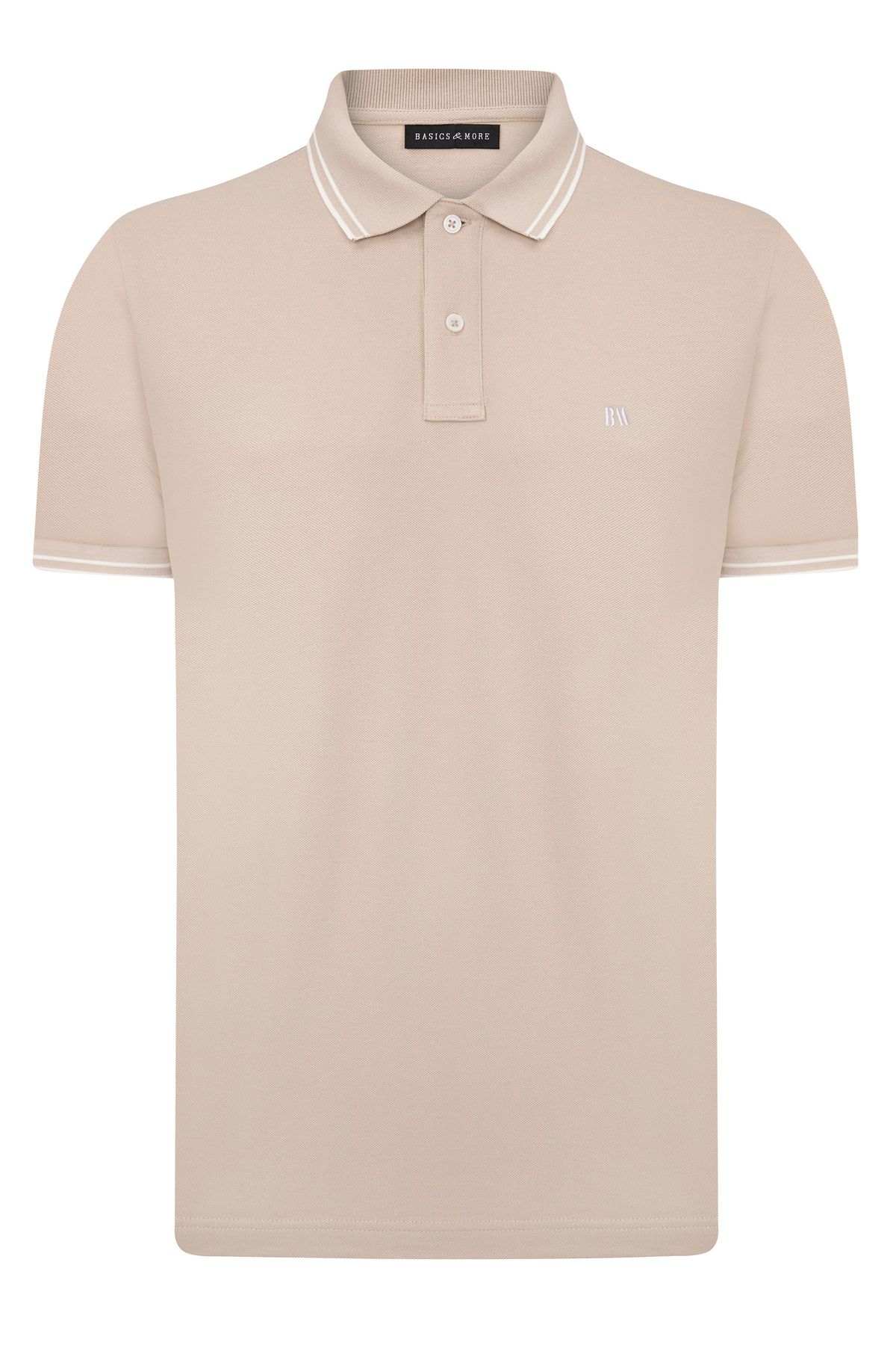 Basics&More Erkek Bej Polo Yaka, Serin Tutan, Hızlı Kuruyan, Pamuklu, Polo Kıvrılmaz Yaka T-Shirt