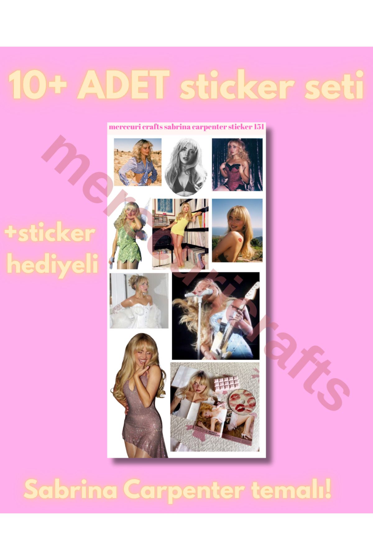 merccuri crafts Sabrina Carpenter Sticker (10+ adet Yüksek Kaliteli) - Defter Ajanda, Laptop, Scrapbooking için