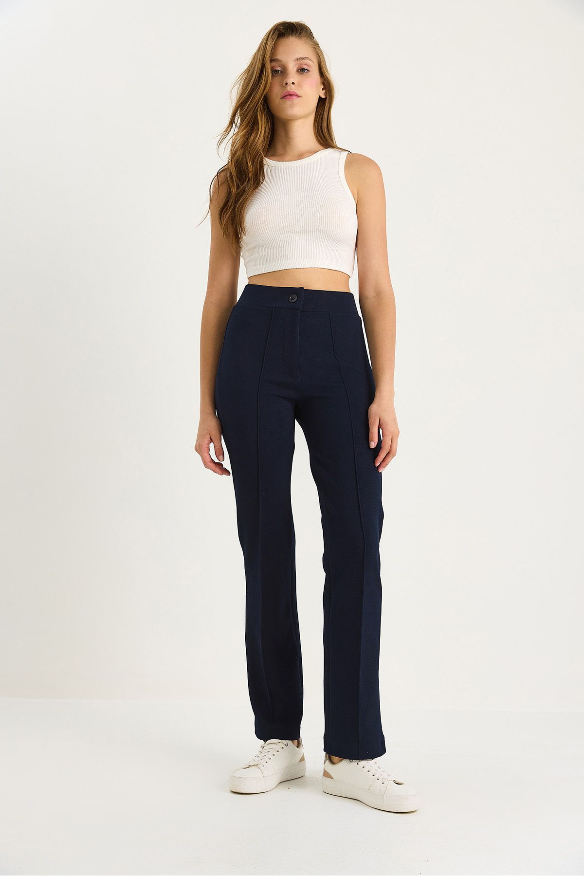 Bianco Lucci-Women's Çima Detailed Spanish Leg Trousers 60283472 4