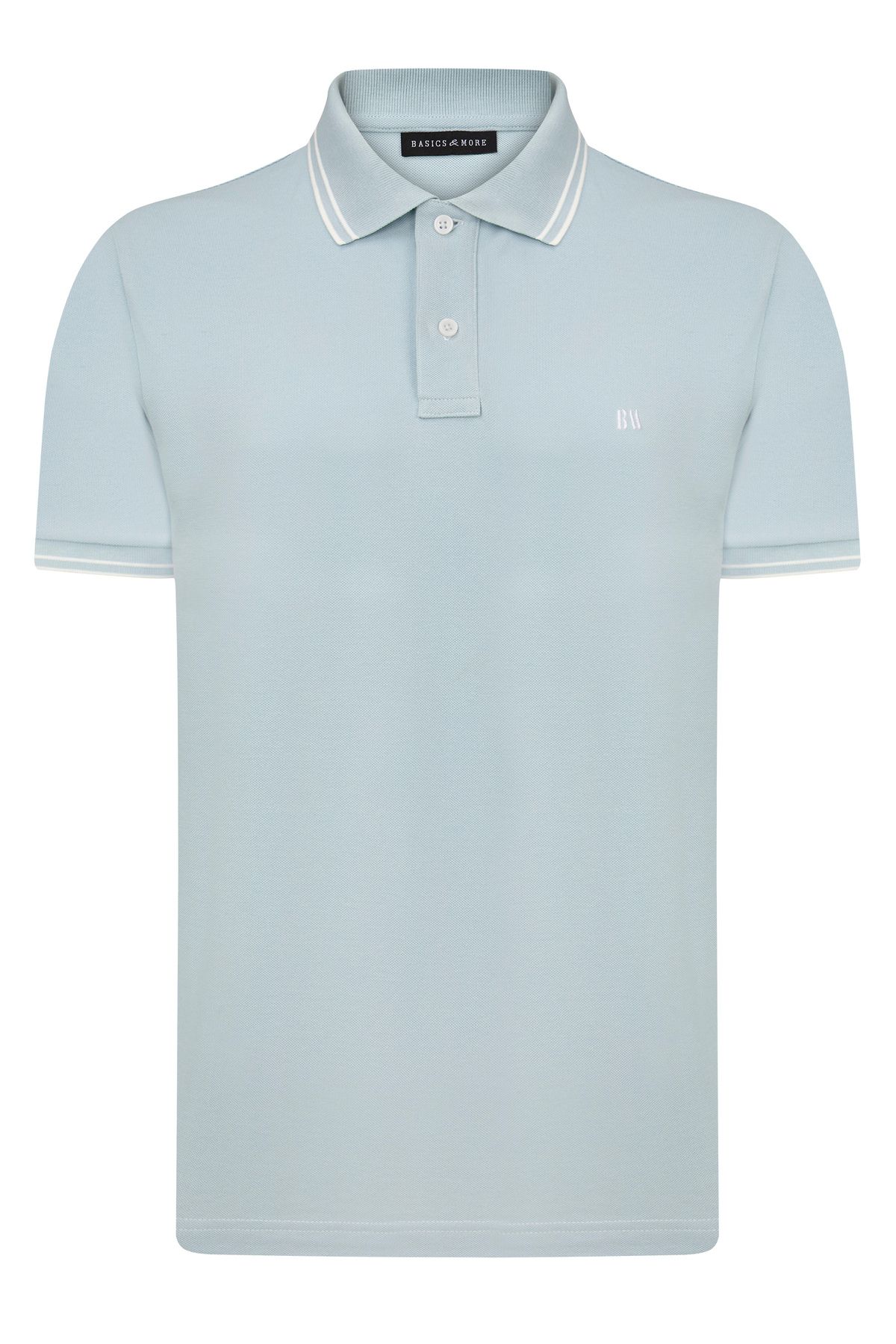 Basics&More Erkek Mavi Polo Yaka, Serin Tutan, Hızlı Kuruyan, Pamuklu, Polo Kıvrılmaz Yaka T-Shirt