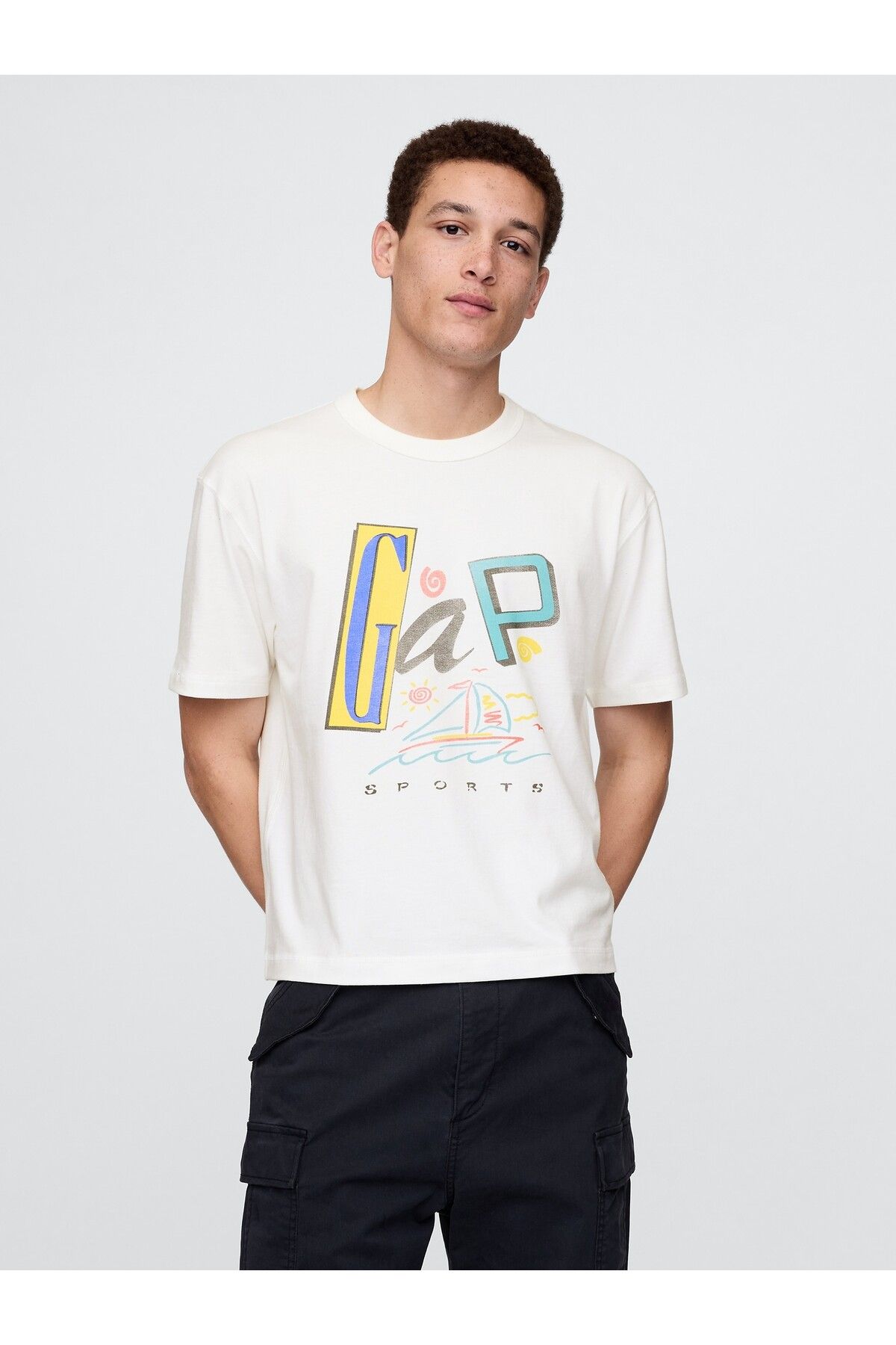 GAP Erkek Krem Gap Logo T-Shirt