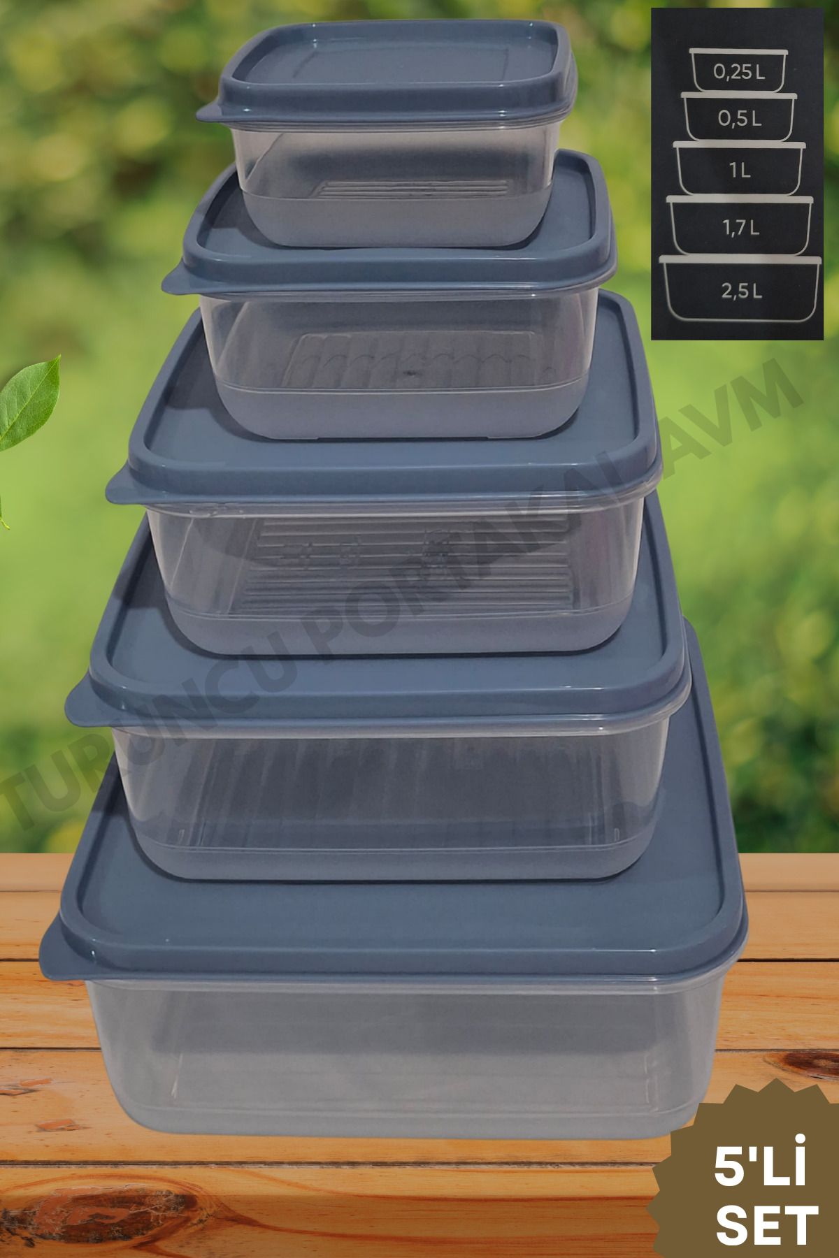 Turuncu Portakal Kapaklı Saklama Kabı ( 5' Li Set ) Mutfak Düzenleyici Kare Organizer