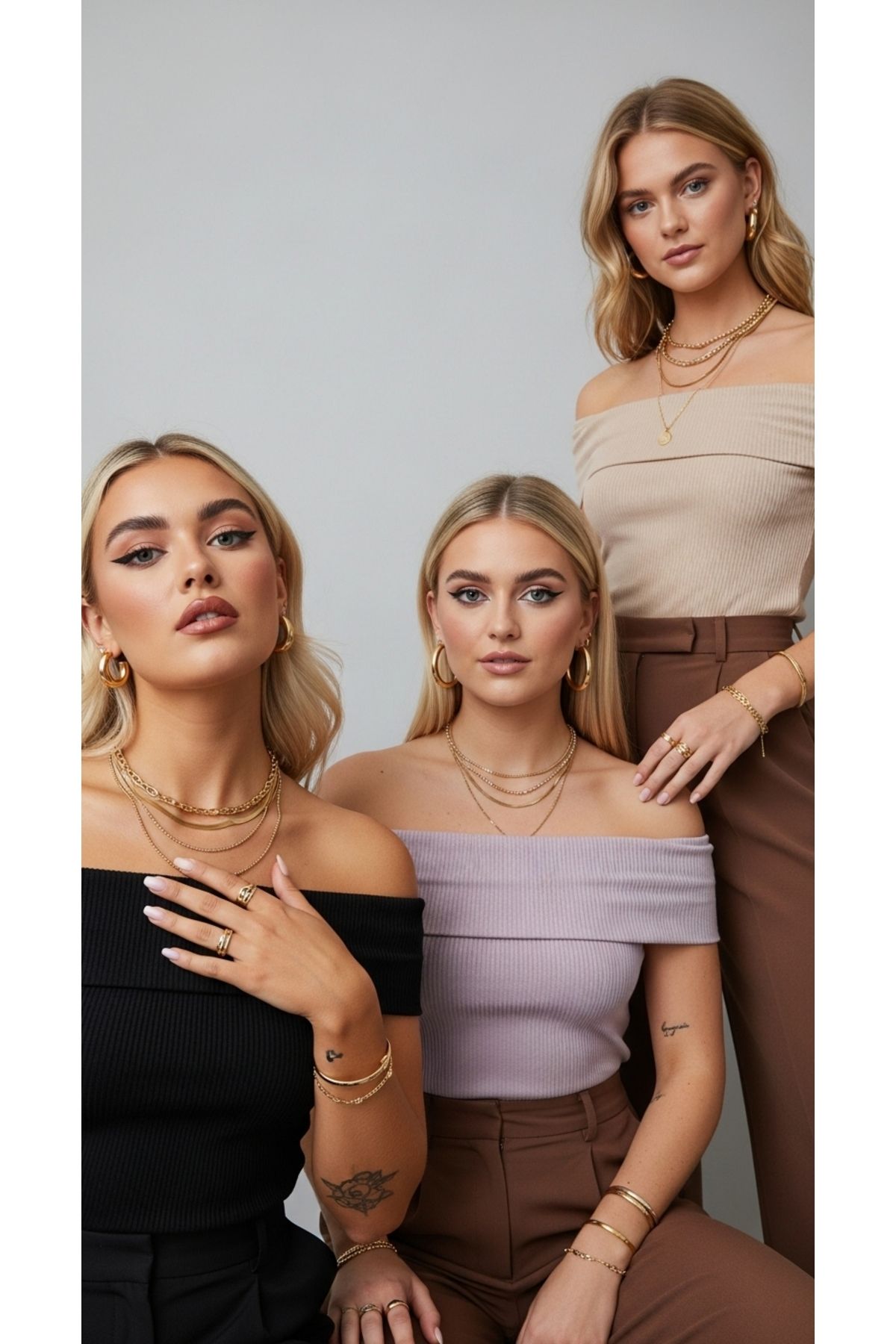 Butikdolabın Kadın Madonna Yaka Crop Bluz - 3'lü paket