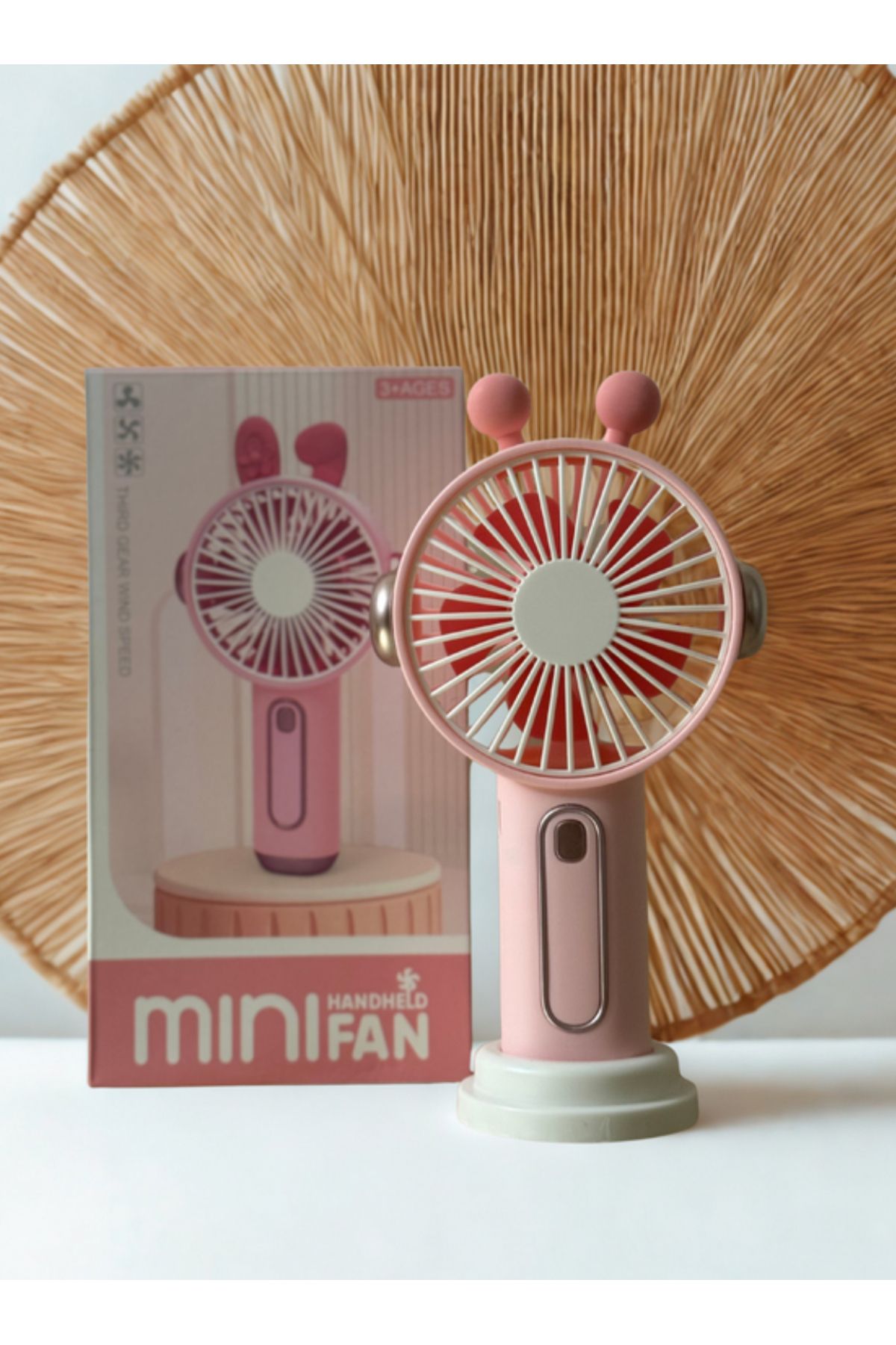 HandHeld 3 Kademeli Şarjlı Tavşan Şekilli Pembe Mini Fan