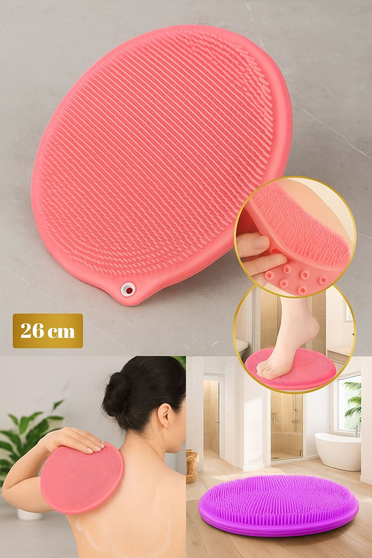 Kelepir Fırsatlar Yuvarlak Silikon Vantuzlu Sırt ve Ayak Banyo Kesesi 26 cm