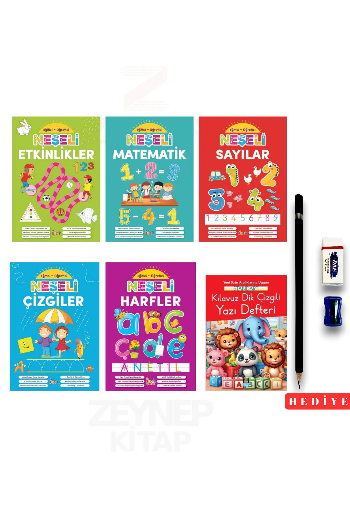 Bıcırık Yayınları Neşeli Etkinlikler-Matematik-Sayılar-Çizgiler-Harfler-DikÇizgili Yazı Defteri(Başlangıc Seti Hediye)
