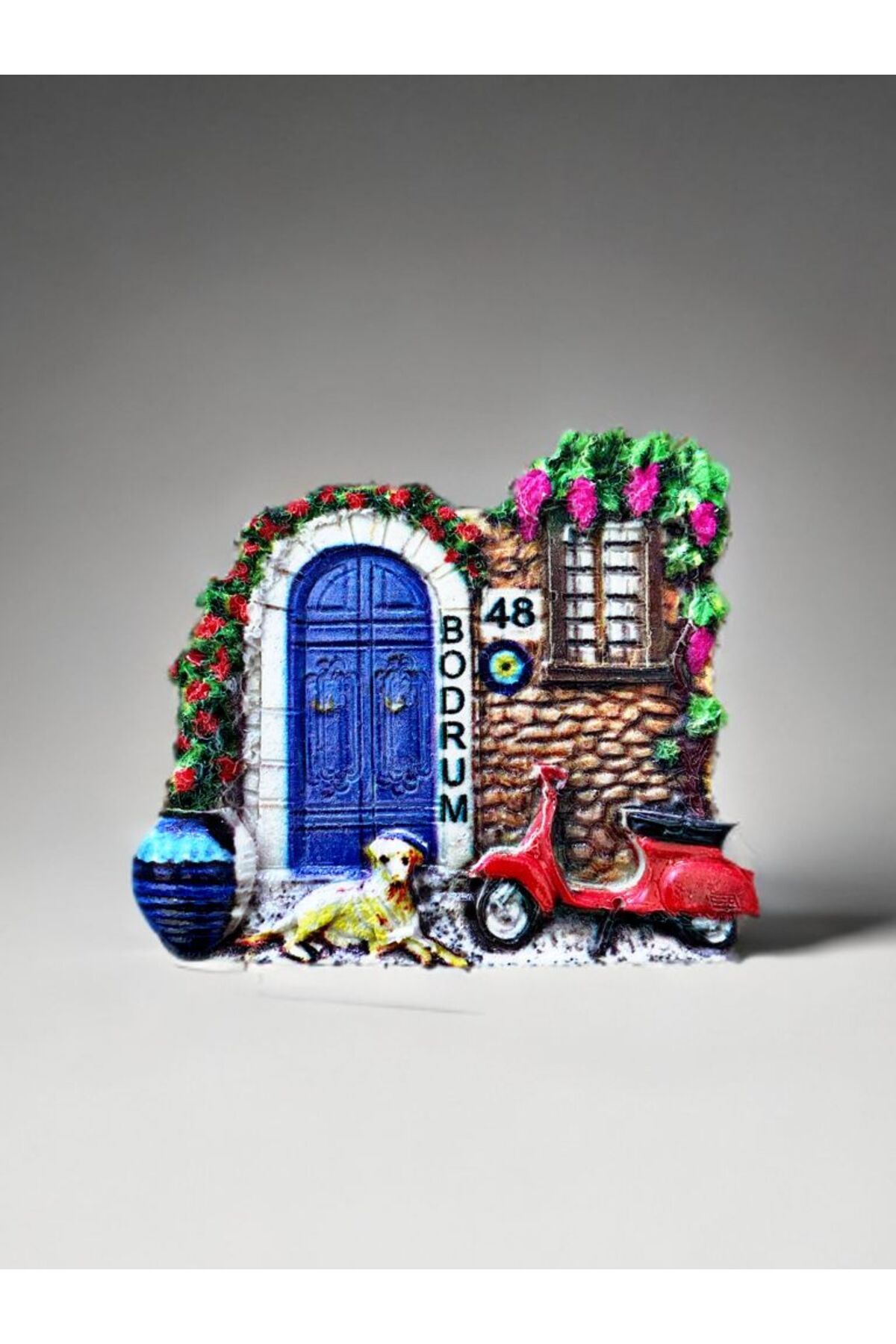 Home BODRUM Temalı Kabartmalı Polyester Magnet. 8 cm x 7,5cm