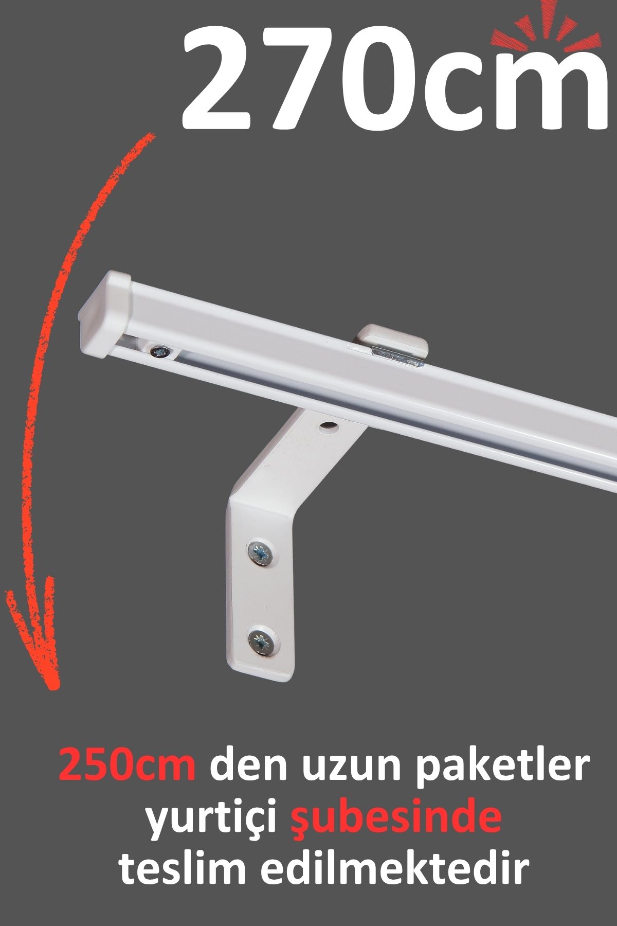 İzen Beyaz 270cm Tekli Metal Rustik (90mm) Metal L Duvar Montaj Ayaklı (19mm) Alüminyum Perde Ray Takımı