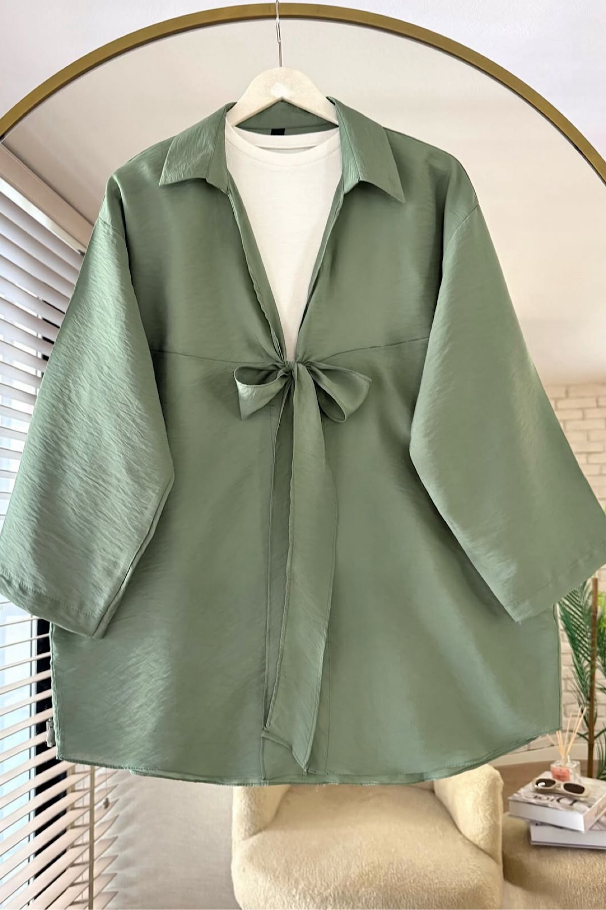 HİFADEN Kadın Fiyonk Bağlama Gömlek Yaka Tesettür Kimono