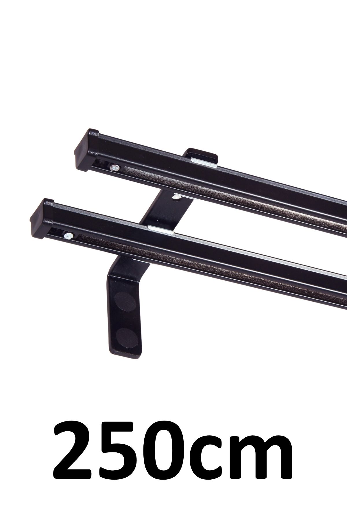 İzen Siyah 250cm İkili Metal Rustik (120mm) Metal L Duvar Montaj Ayaklı (19mm) Alüminyum Perde Ray Takımı