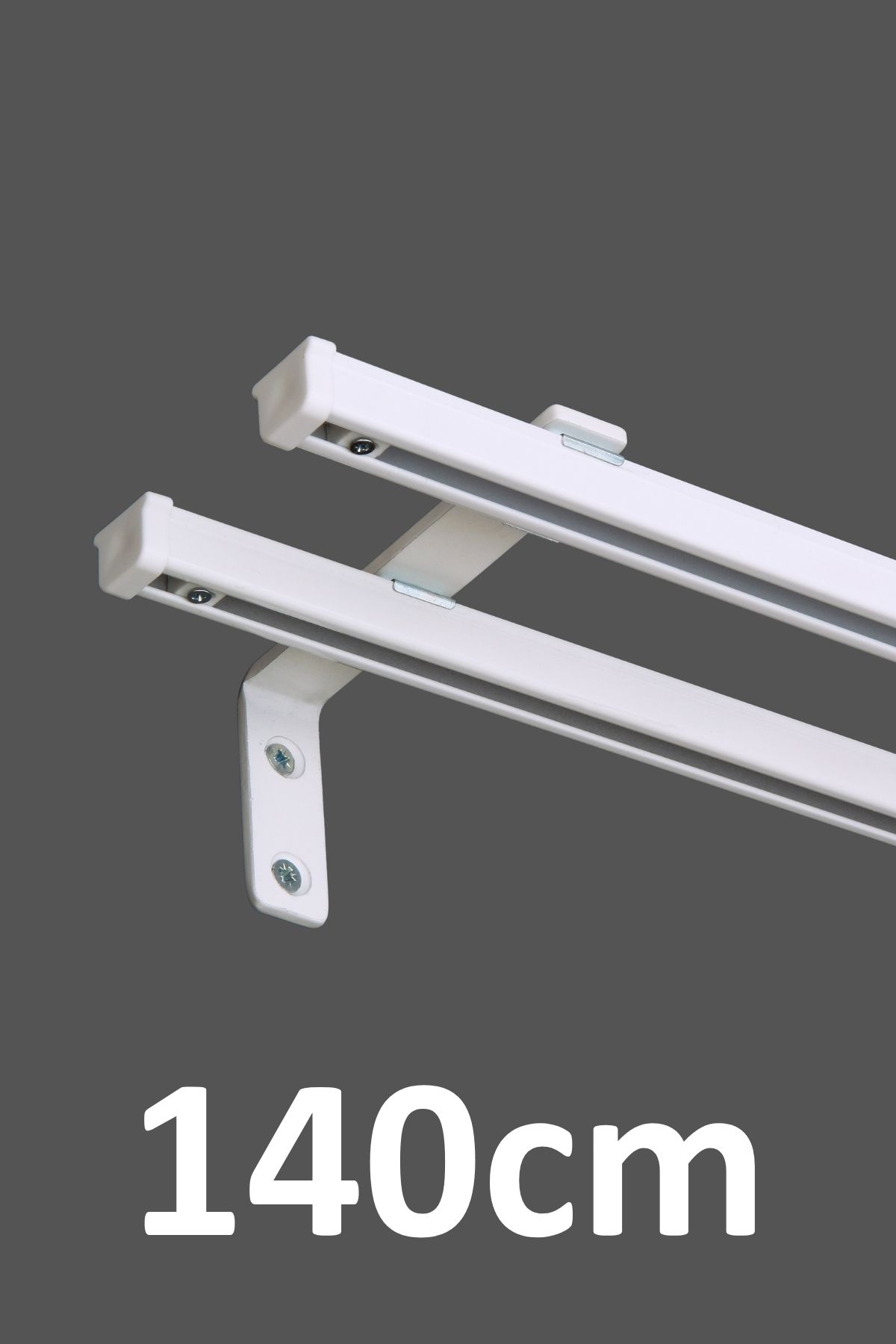 İzen Beyaz 140cm İkili Metal Rustik (120mm) Metal L Duvar Montaj Ayaklı (19mm) Alüminyum Perde Ray Takımı