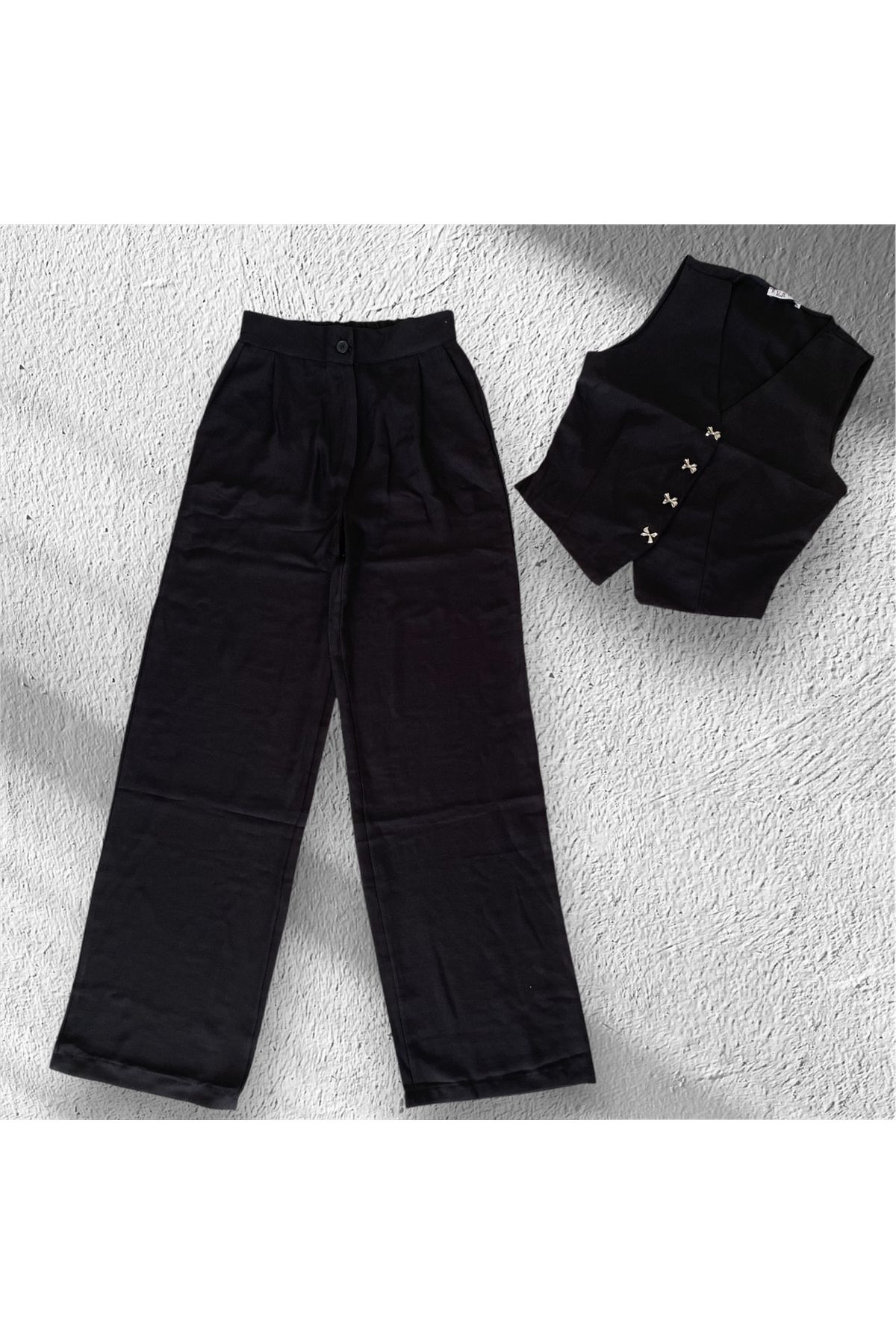 ÇTN GYM KADIN FİYONK DETAYLI YELEK BOL PAÇA PANTALON İKİLİ TAKIM