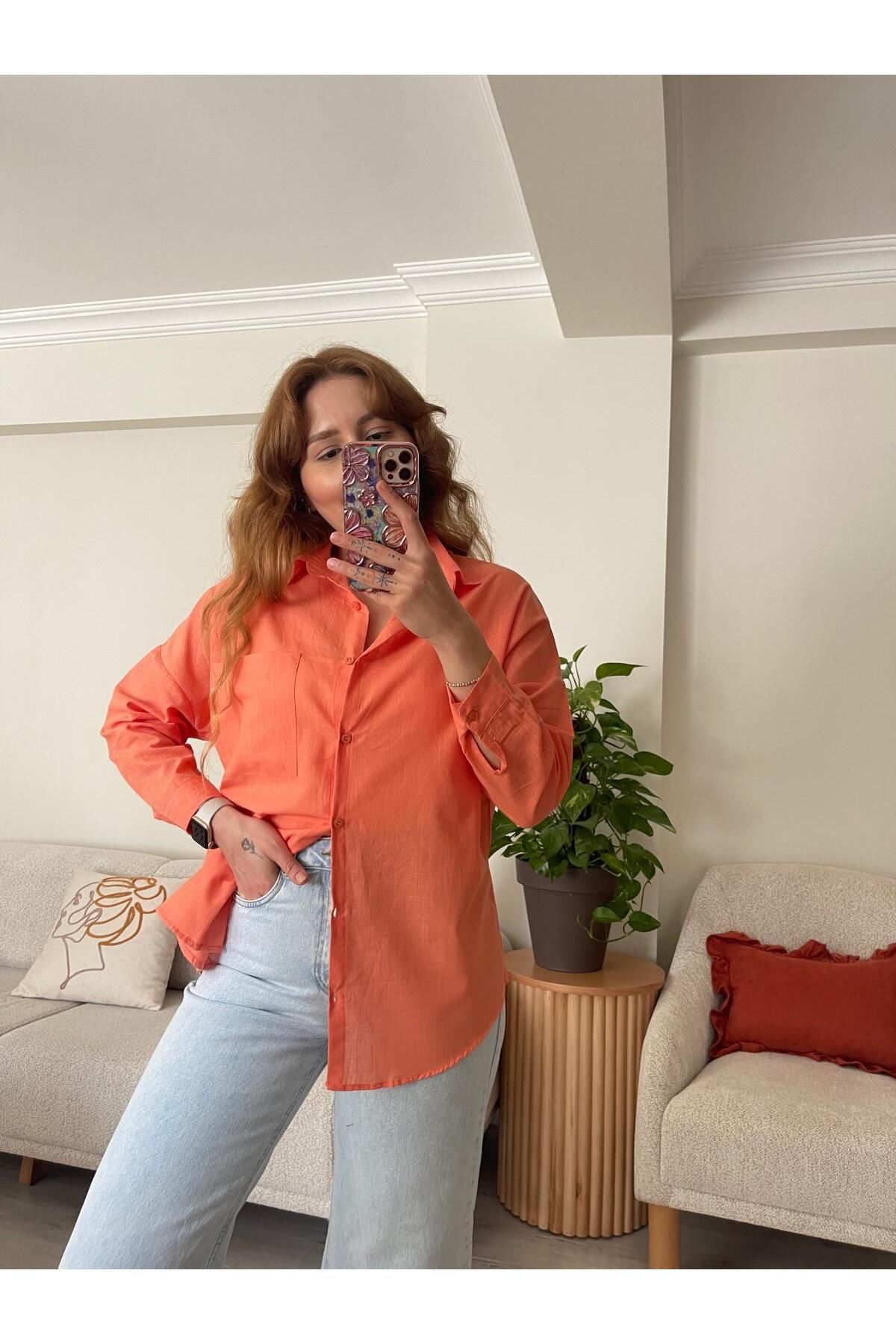 ESRA ÜNLÜ BUTİK Esra Ünlü Oversize Keten Gömlek