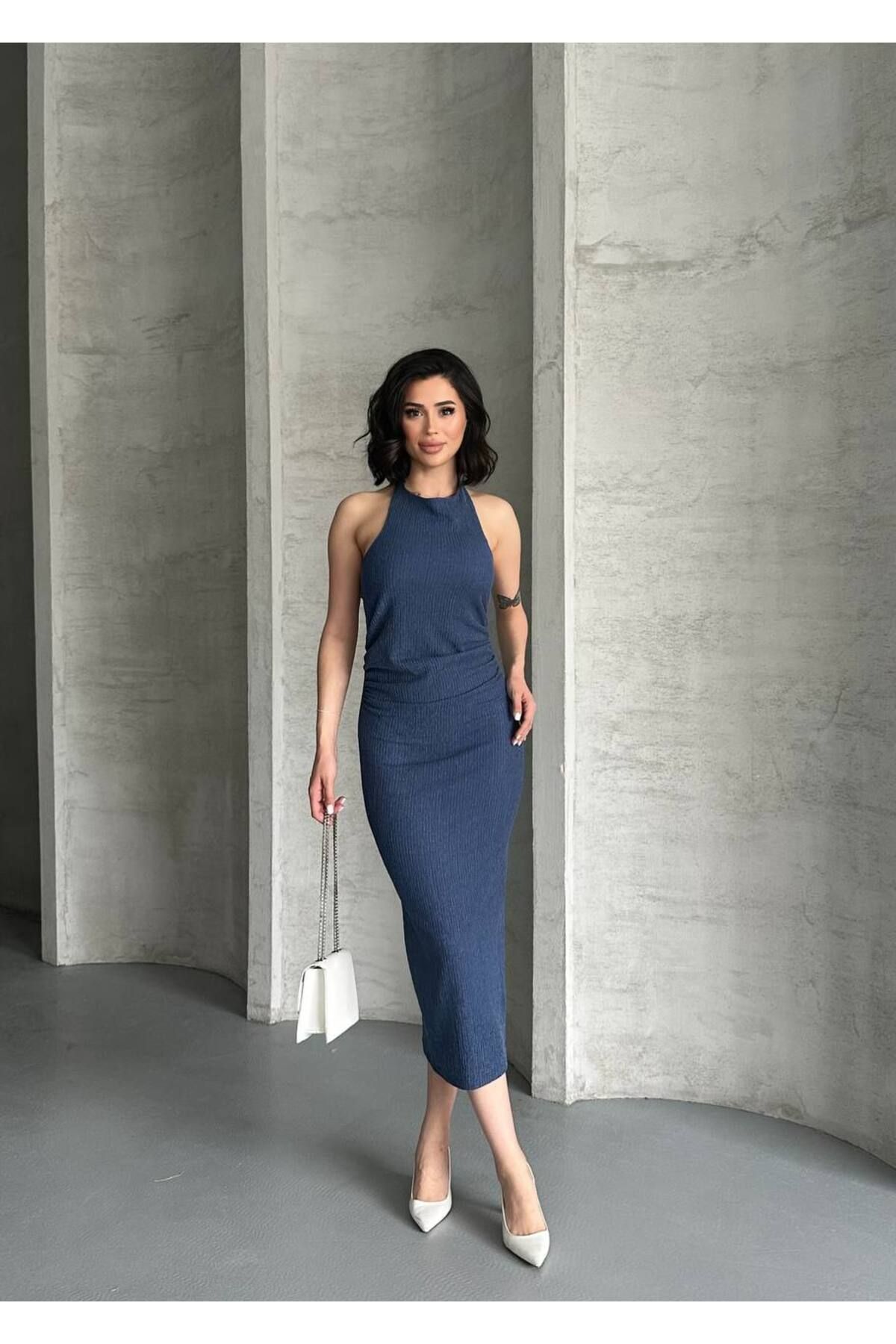 Bella Breeze Kadın Fit Kesim Bürümcük Midi Elbise