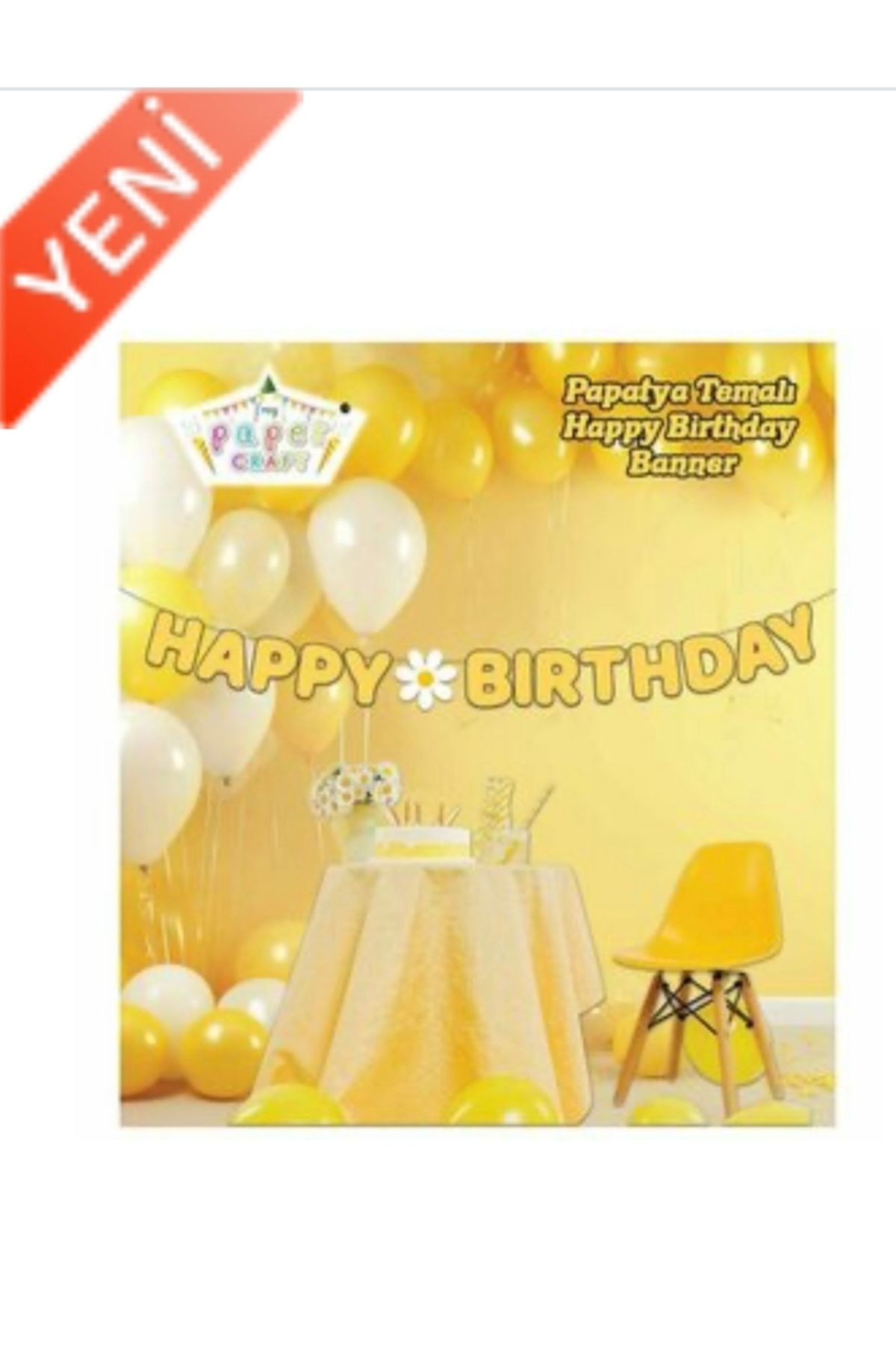 Deniz Party Store ÖZEL KESİM SARI PAPATYA TEMALI HAPPY BIRTHDAY YAZI