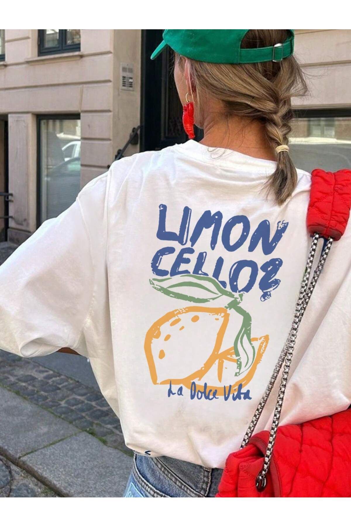 NAKRUF Kadın Lımon Baskılı Oversize Pamuklu T-shirt