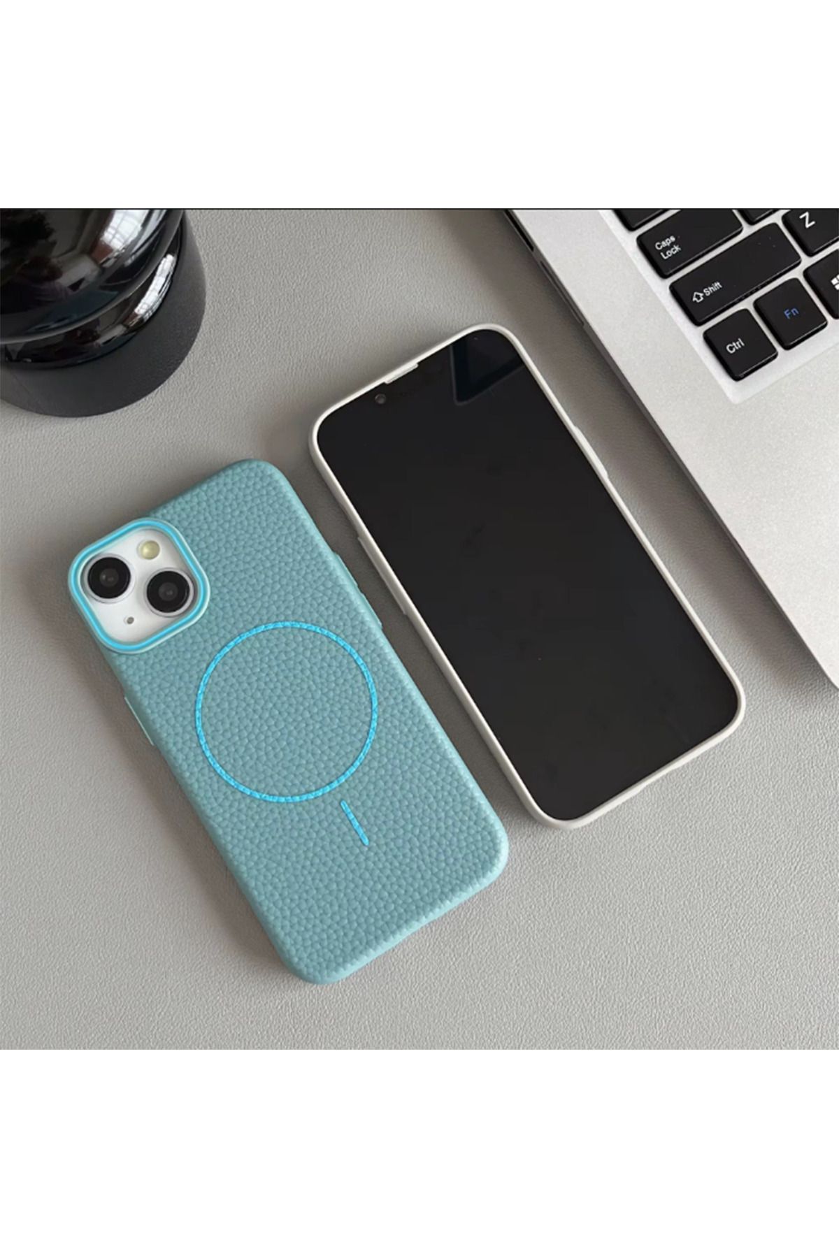 emybox İphone 13 / 14 Uyumlu Deri Dokulu İç Kısmı Premium Kadife Magesafe Özellikli Telefon Kılıfı