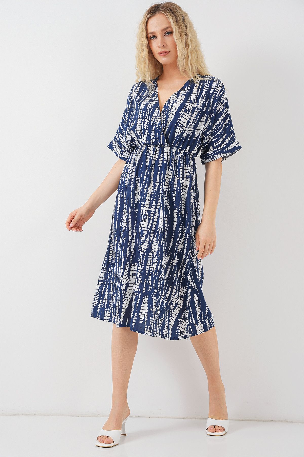 Bigdart-Rochie de damă cu mânecă scurtă cu model 2569 - bleumarin 2