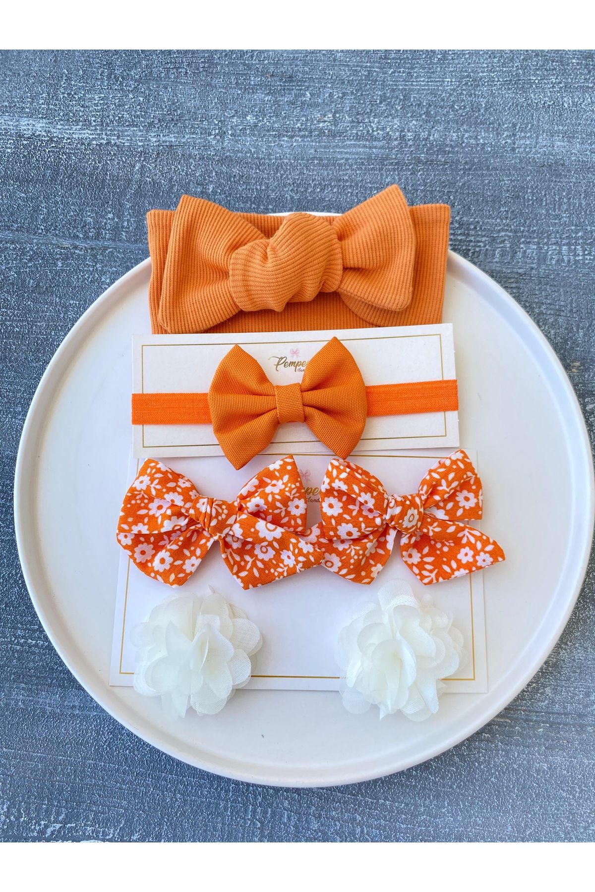 pempem bandana kız bebek çocuk bandana toka set