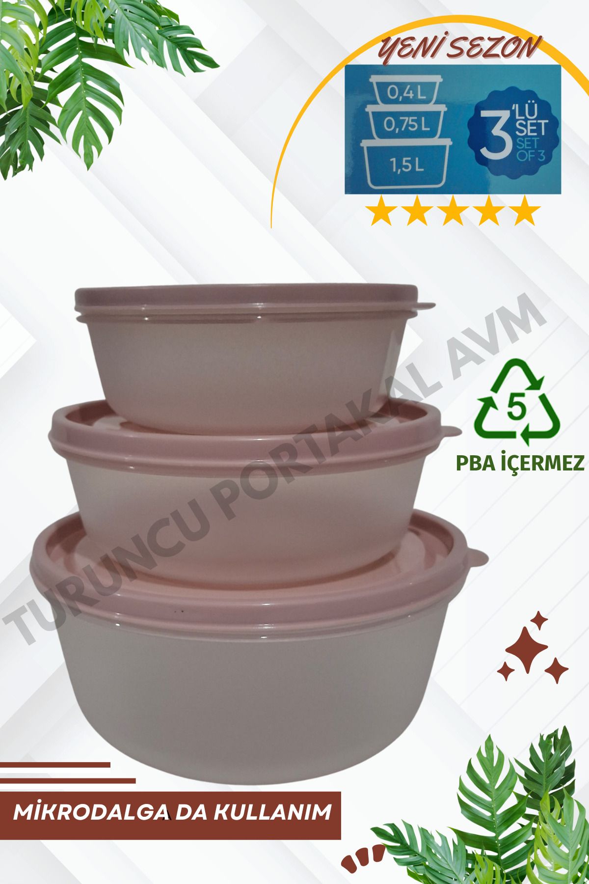 Turuncu Portakal Kapaklı Saklama Kabı Mikro Dalga ve Deepfreze Uygun (3'Lü Set) Mutfak Düzenleyici Yuvarlak Organizer