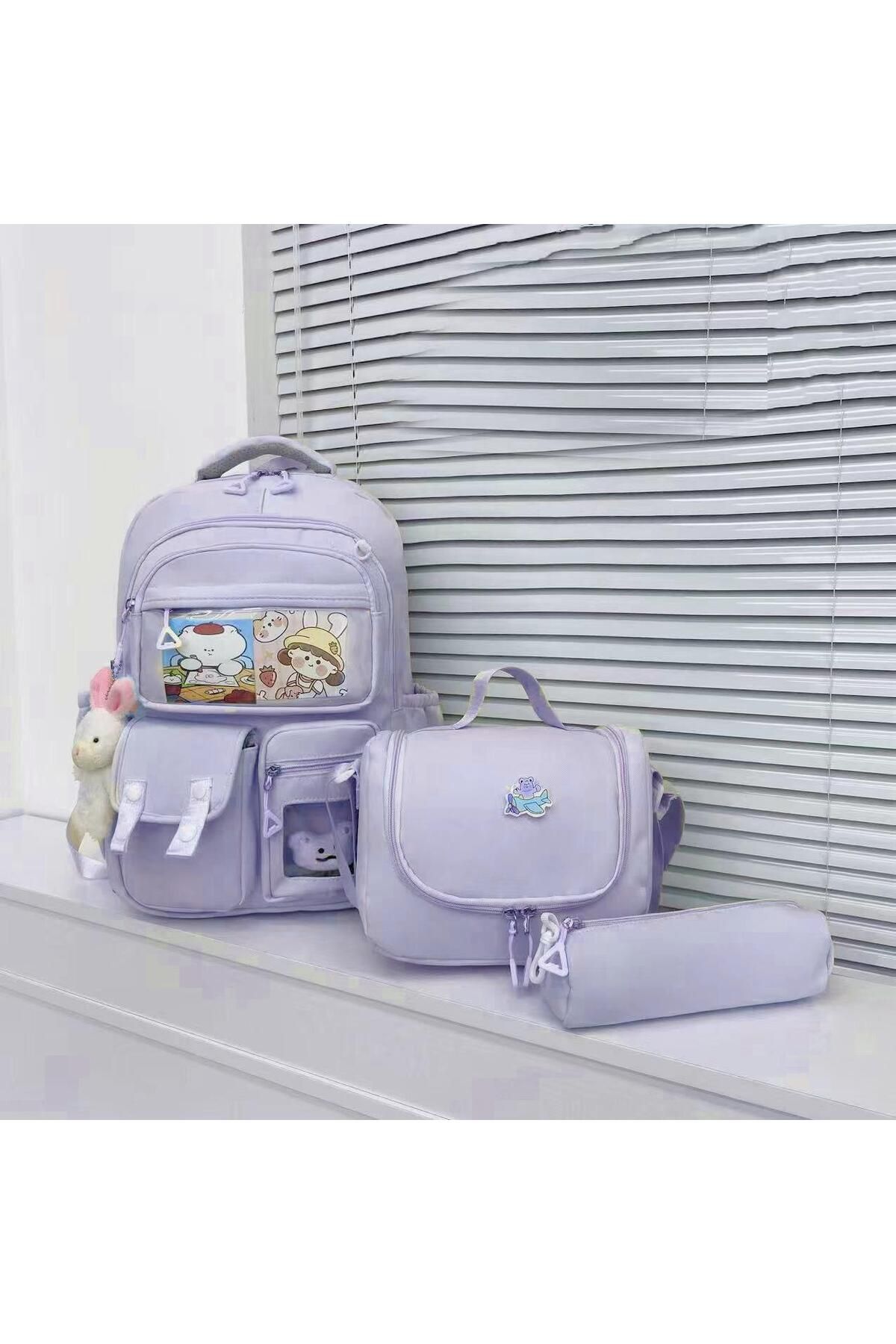 Adalinhome Kore Model Kawaii 4'lü Okul Çanta Seti – Sırt Çantası + Beslenme + Kalemlik