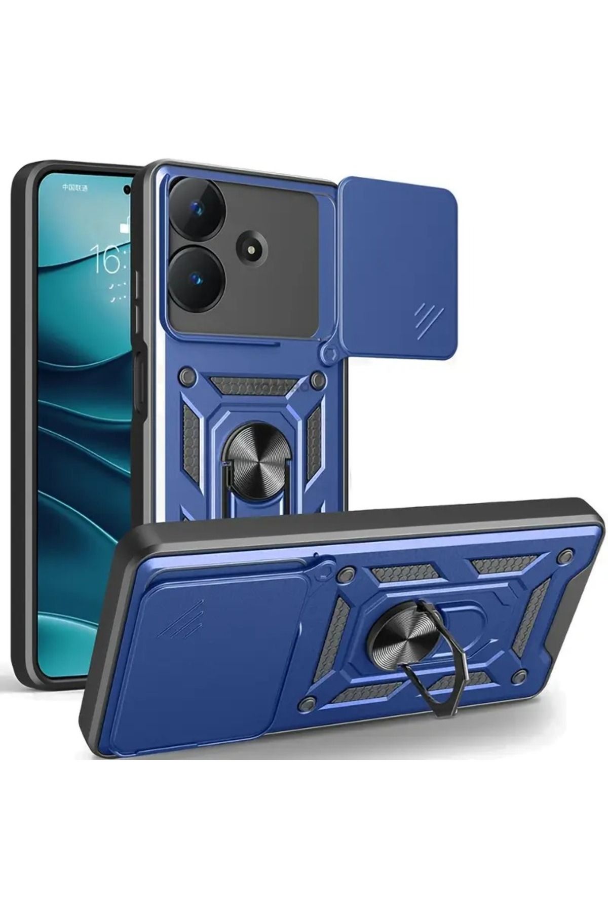 NANOSPACE Realme Note 60 İle Uyumlu Kılıf Pars Yüzüklü Standlı Kamera Korumalı Kılıf