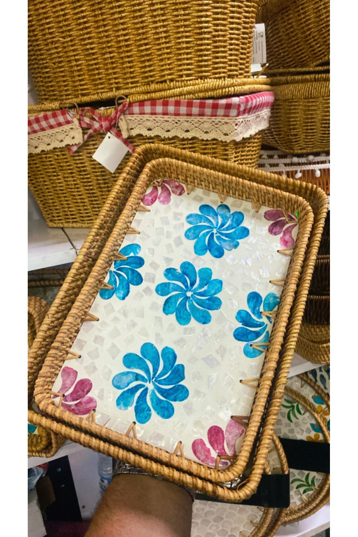 Home 2 li dikdörtgen hasır tepsi