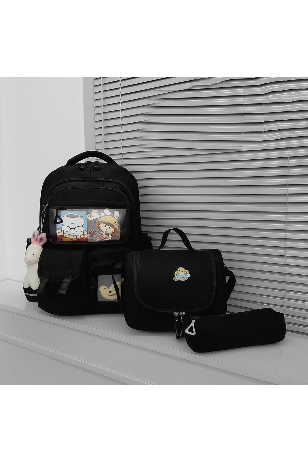 Adalinhome Kore Model Kawaii 4'lü Okul Çanta Seti – Sırt Çantası + Beslenme + Kalemlik