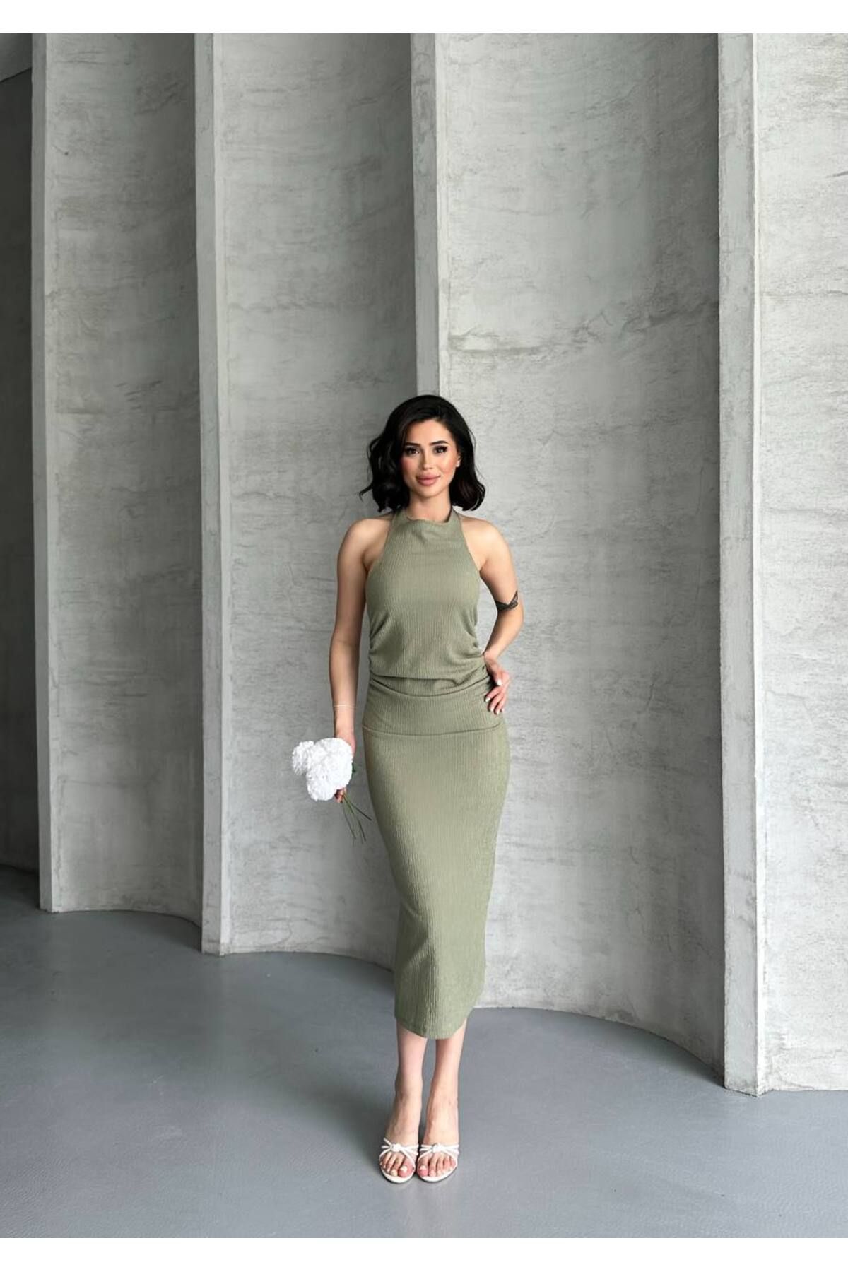 Bella Breeze Kadın Fit Kesim Bürümcük Midi Elbise